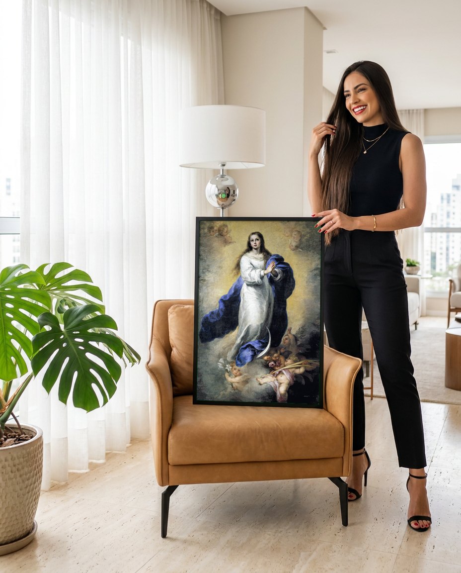 Quadro Decorativo Imaculada Conceição - Murillo | modelo apresentando o quadro emoldurado