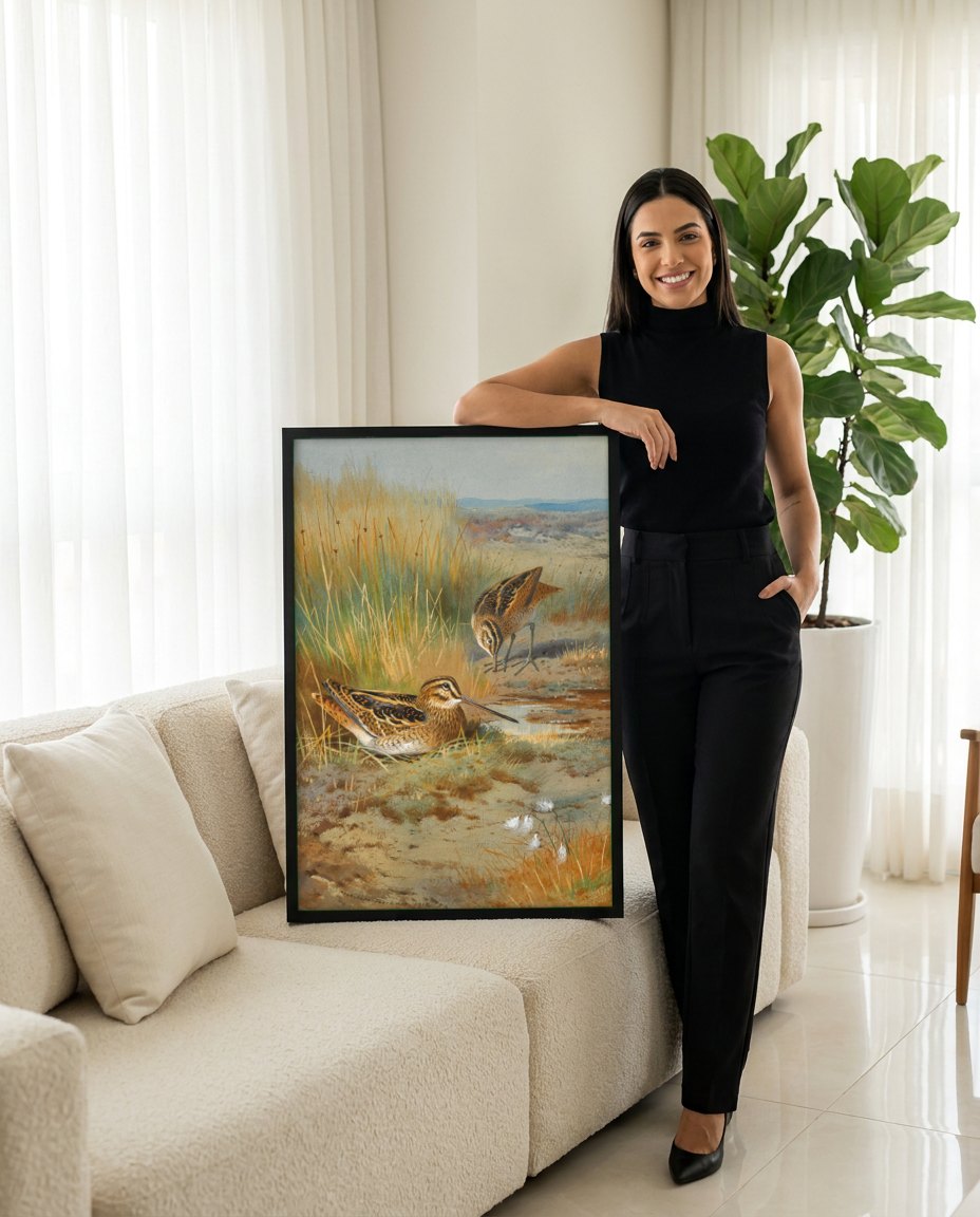 Quadro Decorativo Aves no Pântano - Thorburn | modelo apresentando o quadro emoldurado