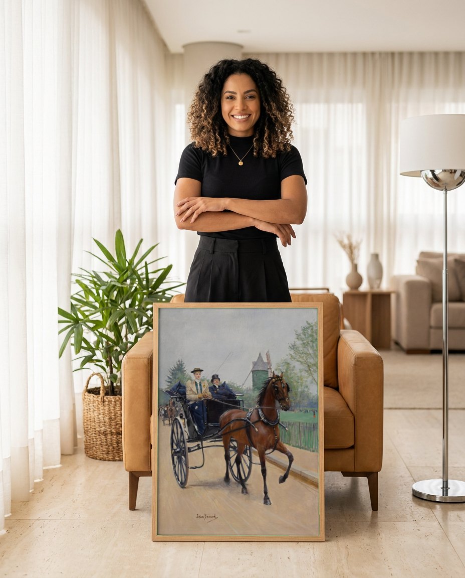 Quadro Decorativo A Carruagem - Jean Béraud | modelo apresentando o quadro emoldurado