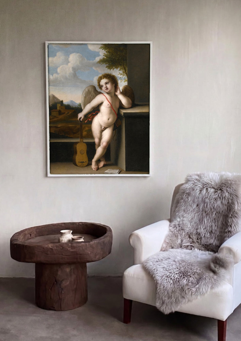 Quadro Decorativo Anjo Querubim com Alaúde - Sassoferrato | quadro emoldurado na parede