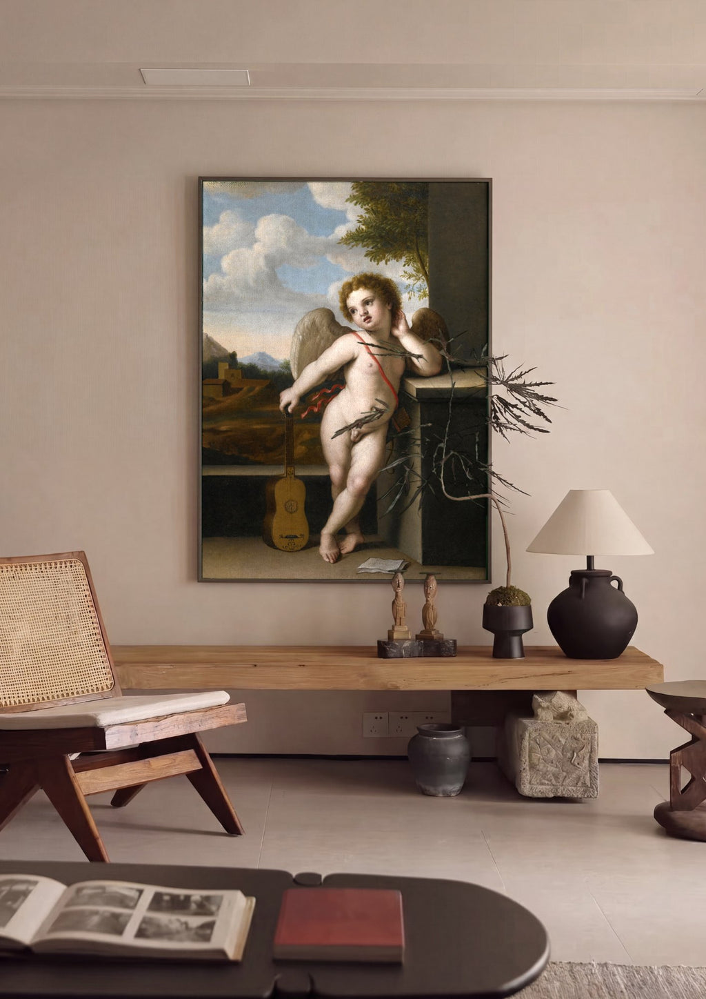 Quadro Decorativo Anjo Querubim com Alaúde - Sassoferrato | quadro emoldurado na parede