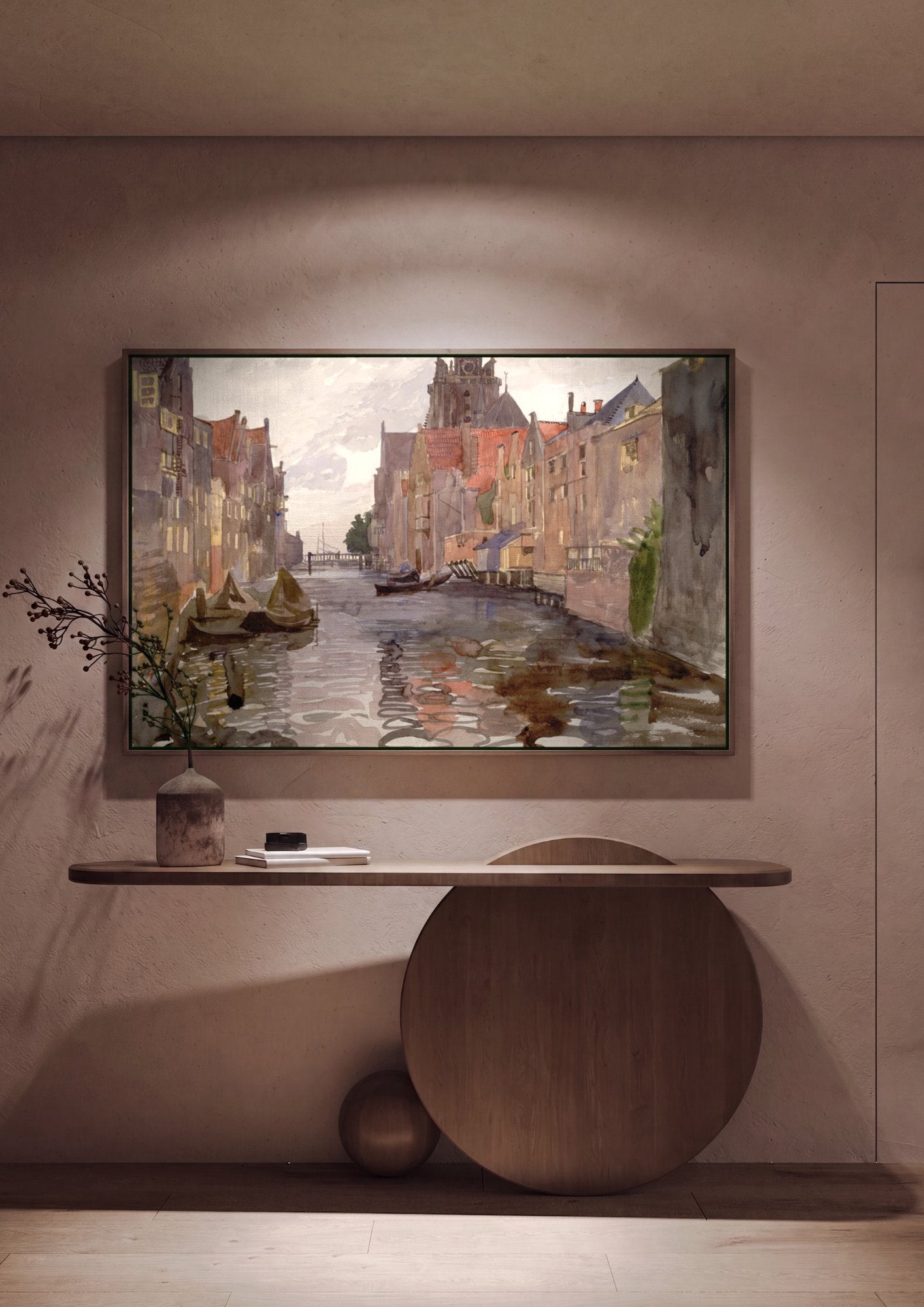 Quadro Decorativo Canal Urbano Europeu - Oskar Laske em ambiente decorado