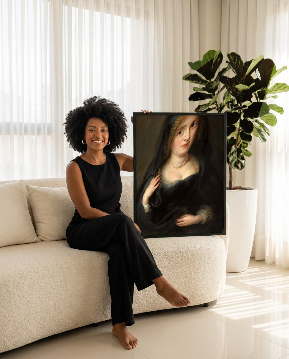 Quadro Decorativo Retrato de Mulher - Rubens com modelo em ambiente