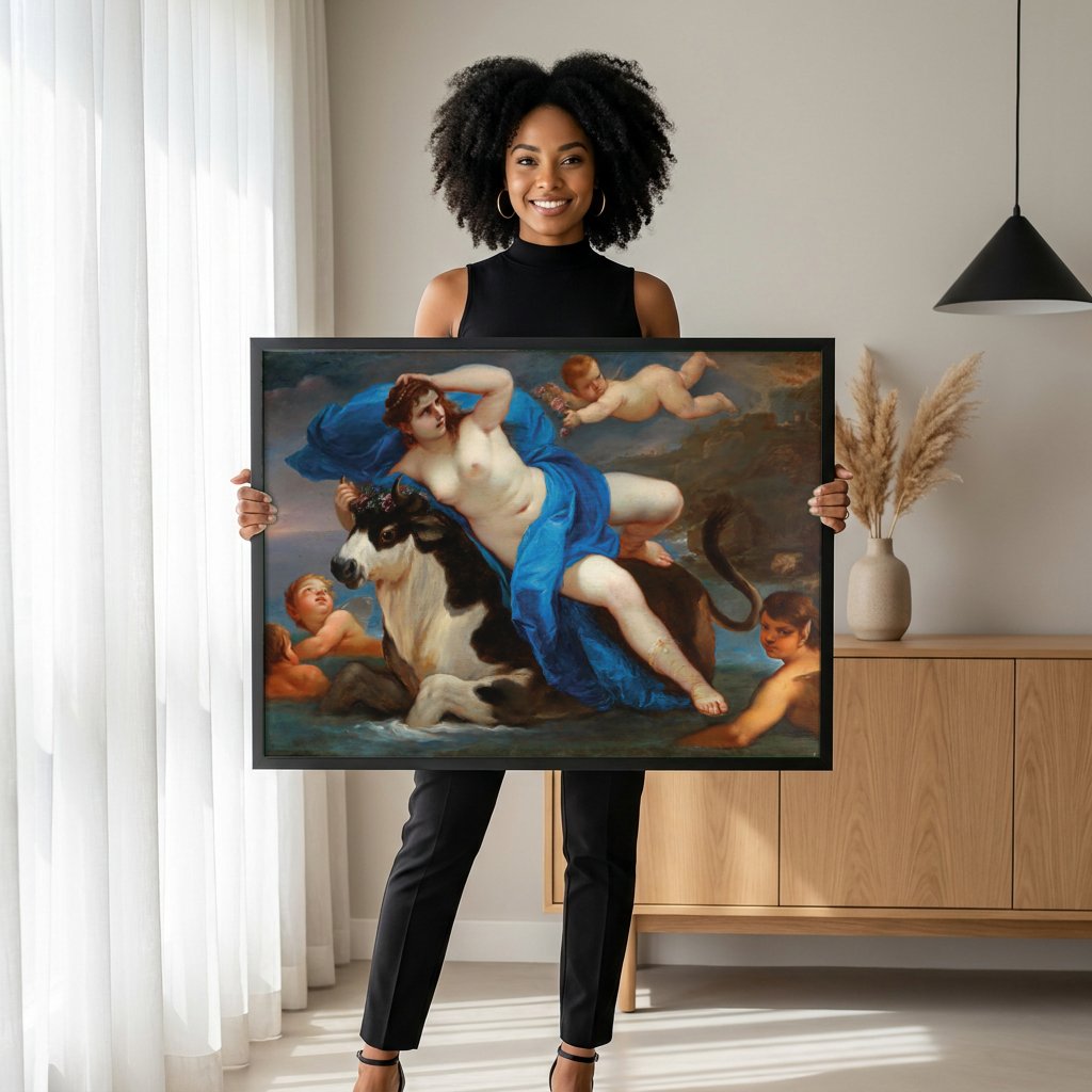 Quadro Decorativo O Rapto de Europa - Luca Giordano com modelo em ambiente