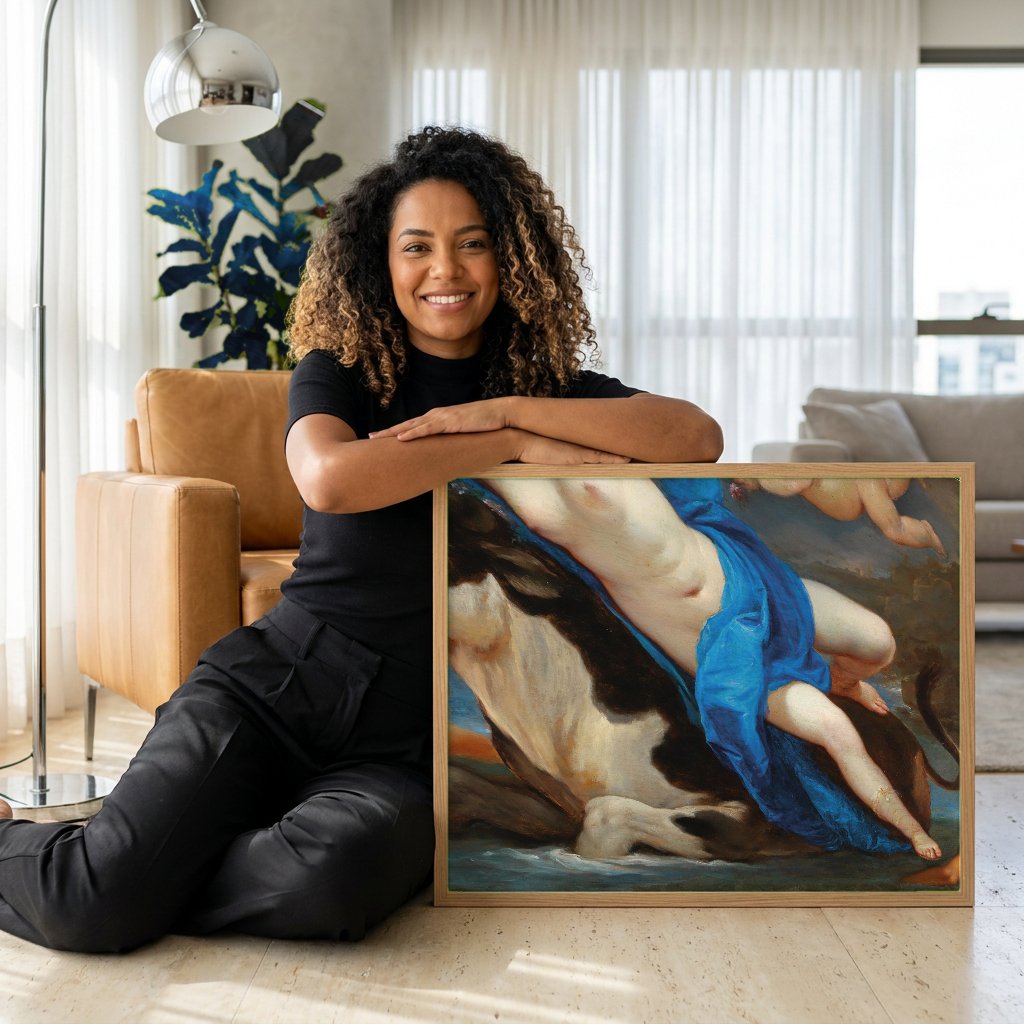 Quadro Decorativo O Rapto de Europa - Luca Giordano com modelo em ambiente