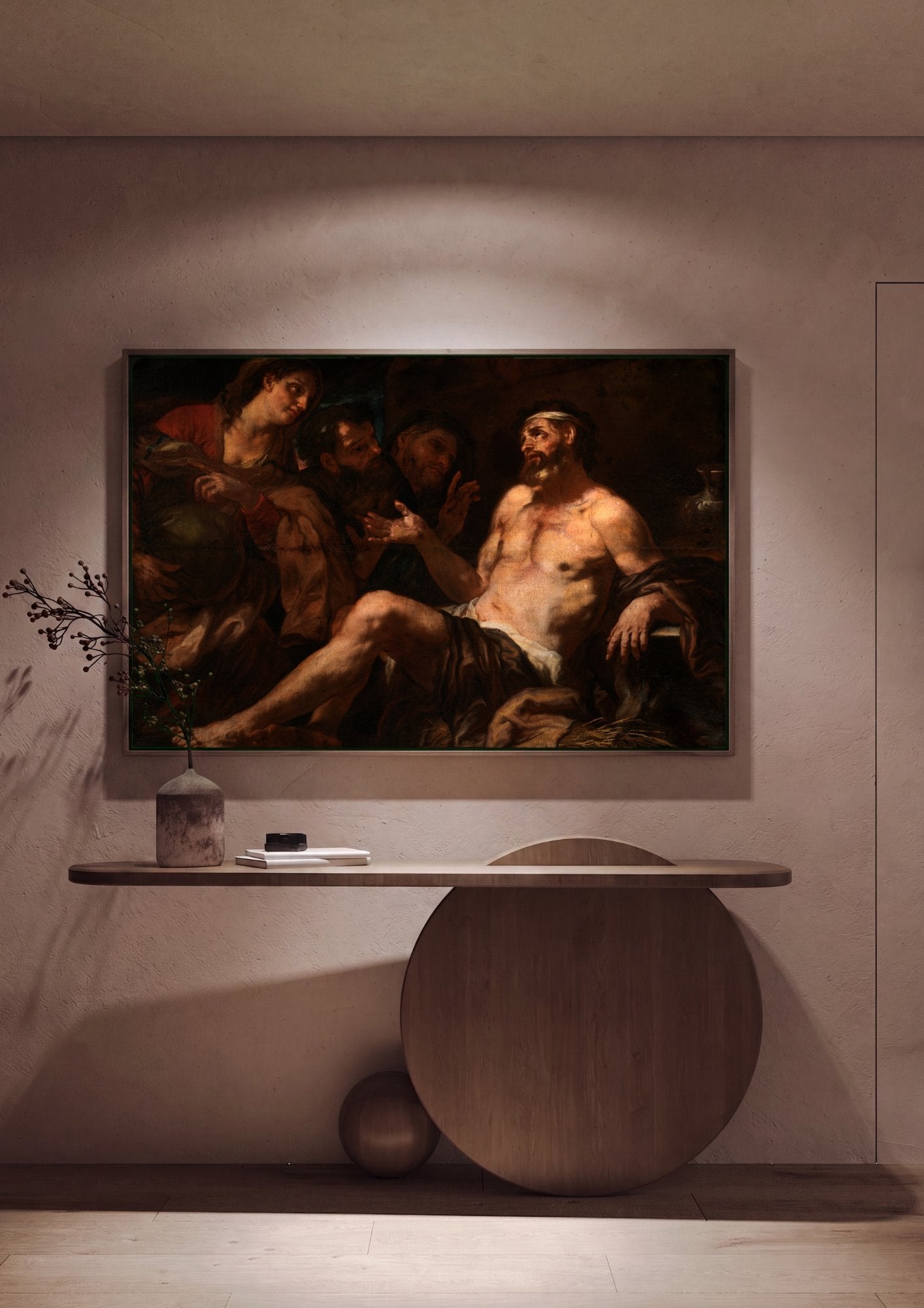 Quadro Decorativo A História de Jó - Luca Giordano em ambiente decorado