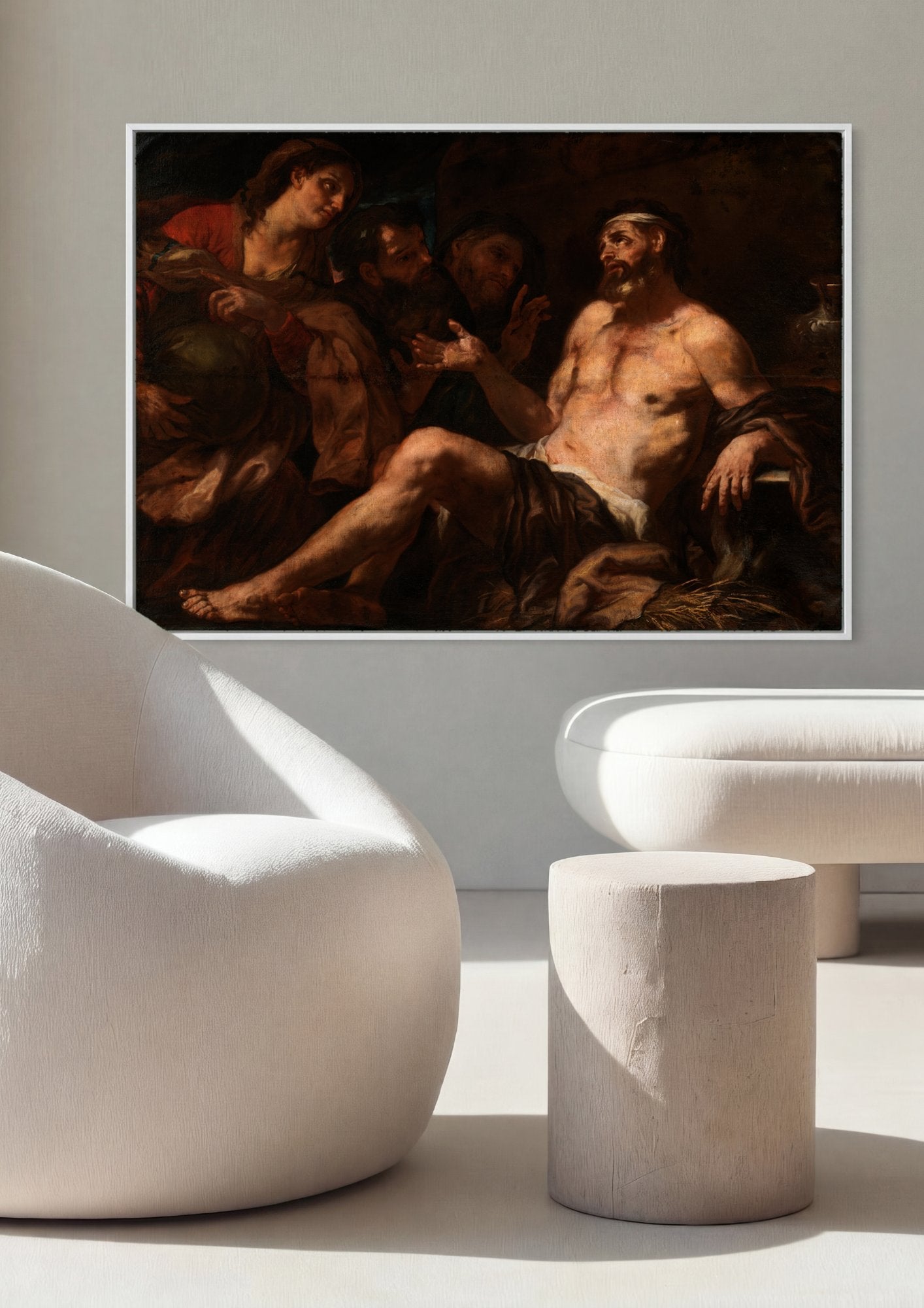 Quadro Decorativo A História de Jó - Luca Giordano em ambiente decorado