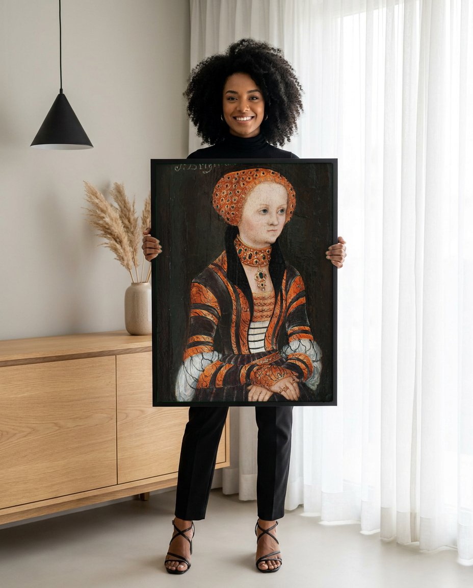 Quadro Decorativo Retrato de Mulher - Lucas Cranach, o Velho com modelo em ambiente