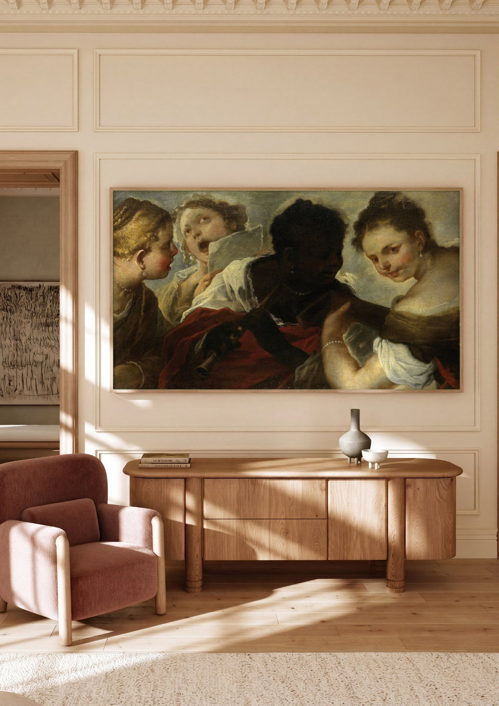 Quadro Decorativo A Lição de Música - Luca Giordano em ambiente decorado