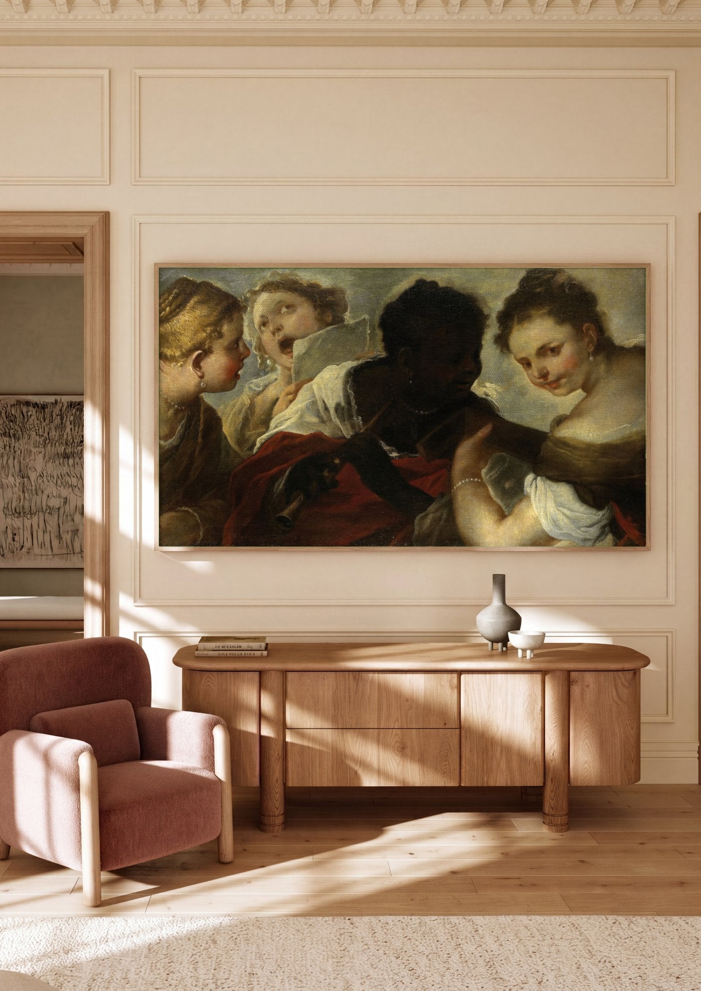 Quadro Decorativo A Lição de Música - Luca Giordano em ambiente decorado