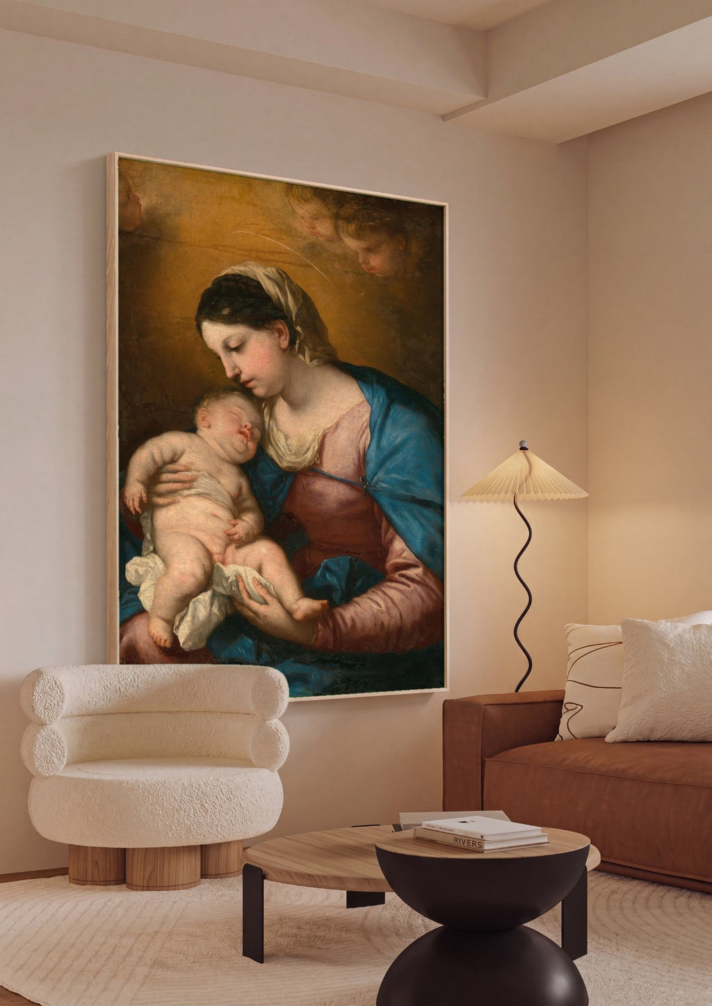 Quadro Decorativo Madona e o Menino - Luca Giordano em ambiente decorado