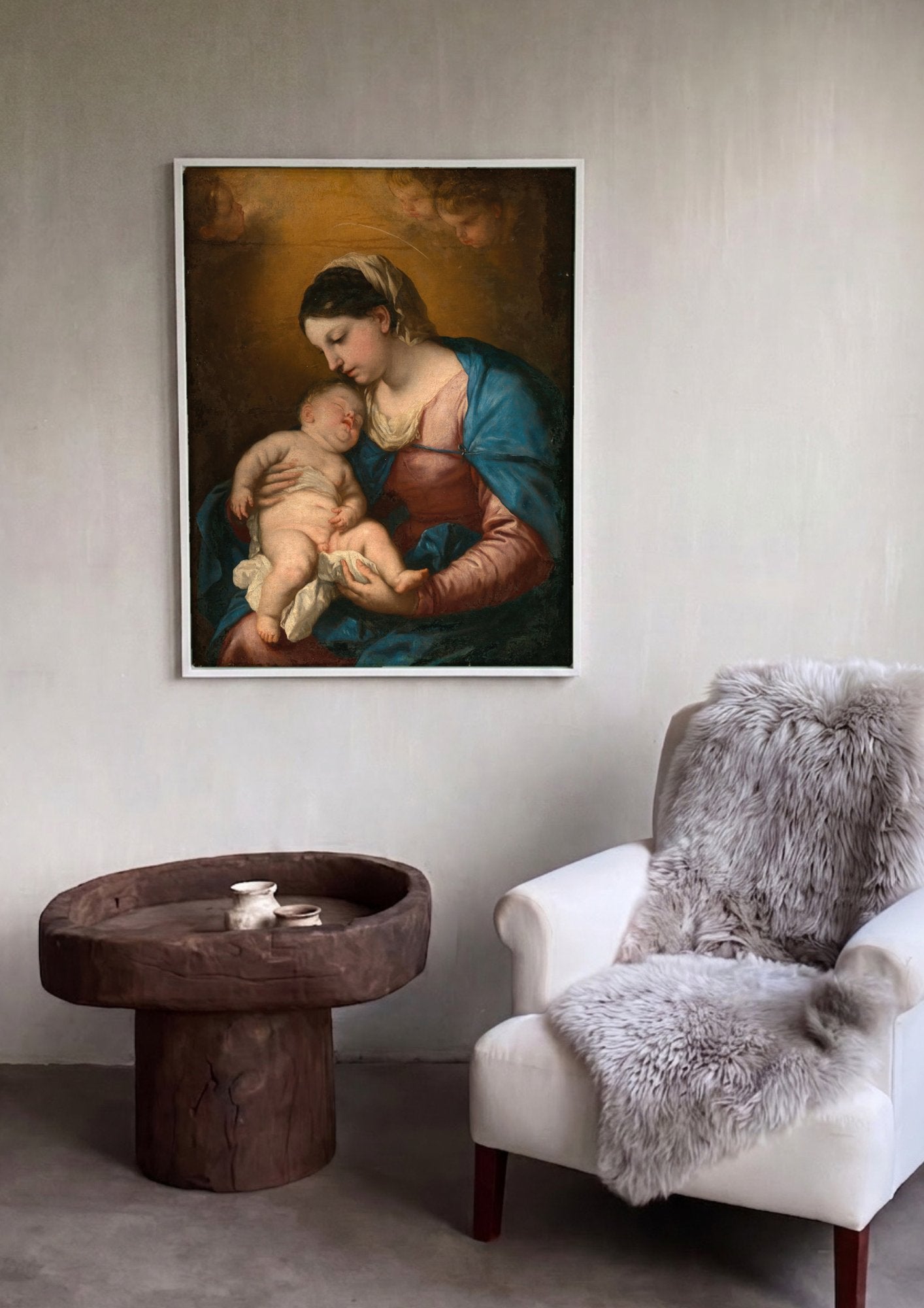 Quadro Decorativo Madona e o Menino - Luca Giordano em ambiente decorado