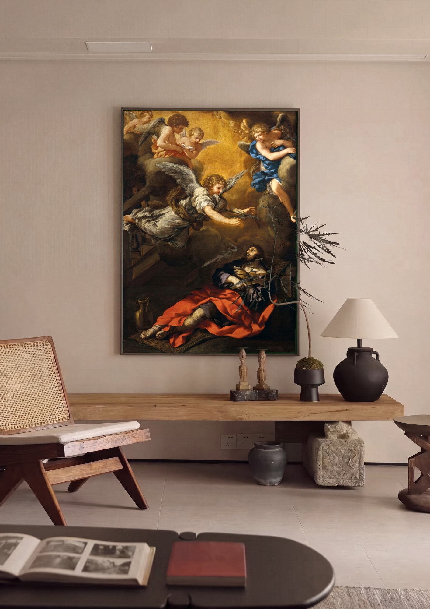 Quadro Decorativo A Escada de Jacó - Luca Giordano em ambiente decorado