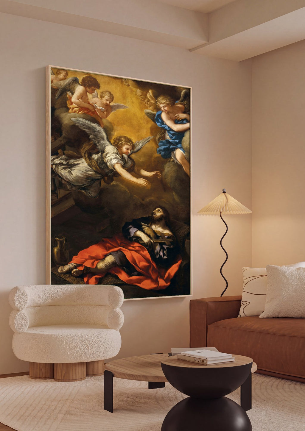 Quadro Decorativo A Escada de Jacó - Luca Giordano em ambiente decorado