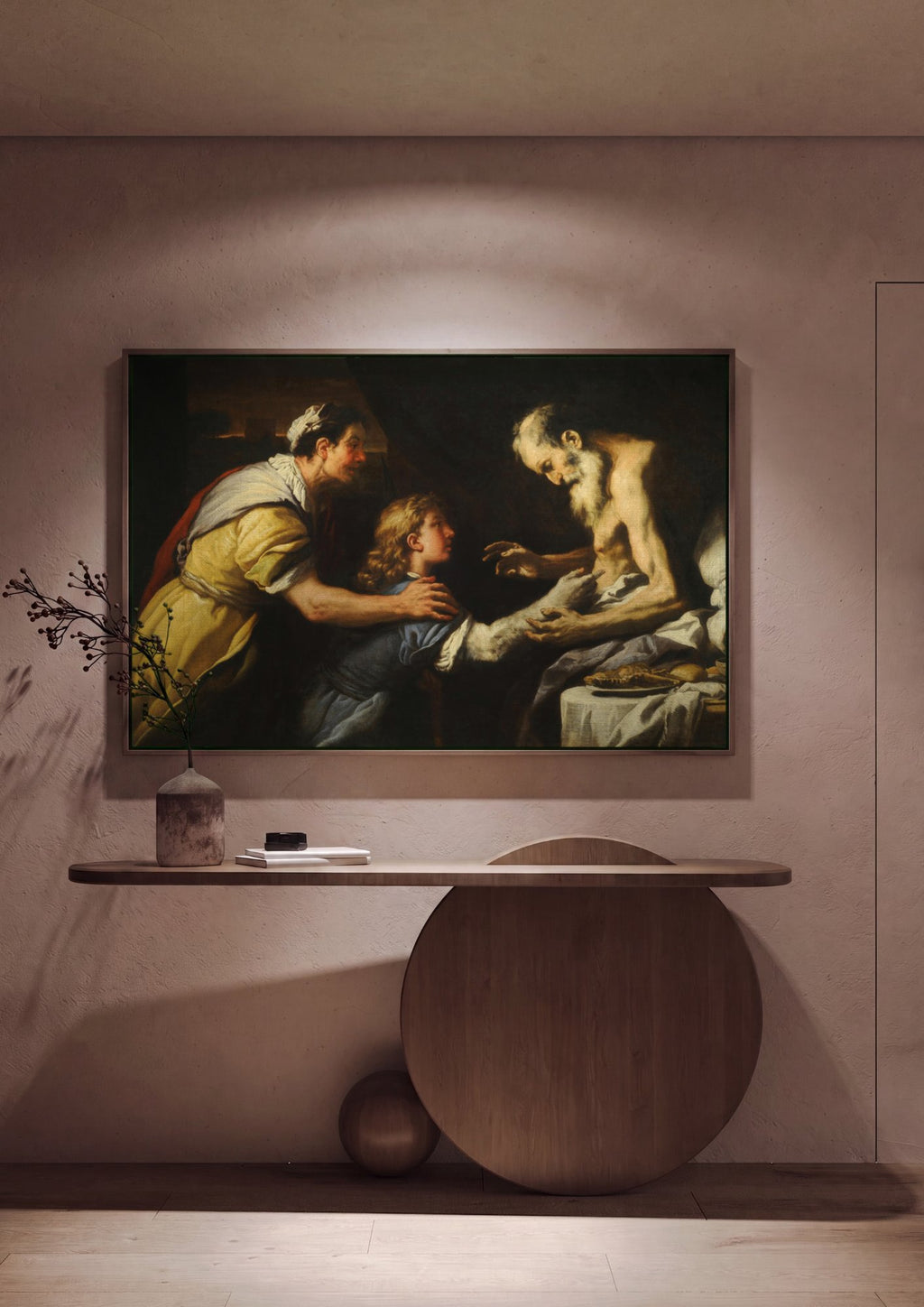 Quadro Decorativo A Bênção de Jacó - Luca Giordano em ambiente decorado
