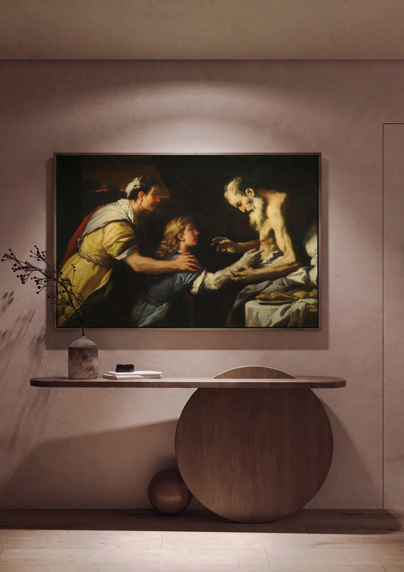 Quadro Decorativo A Bênção de Jacó - Luca Giordano em ambiente decorado