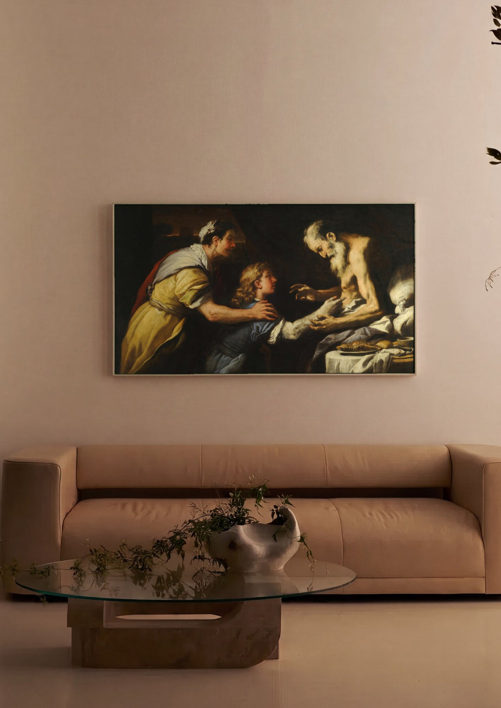 Quadro Decorativo A Bênção de Jacó - Luca Giordano em ambiente decorado