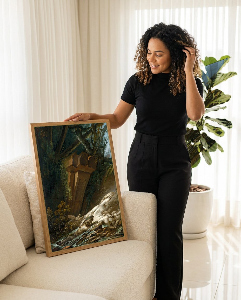 Quadro Decorativo A Fonte de Vênus - Boucher com modelo em ambiente
