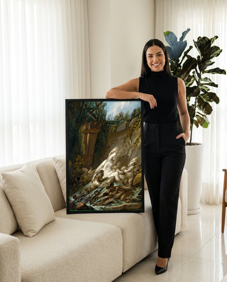 Quadro Decorativo A Fonte de Vênus - Boucher com modelo em ambiente