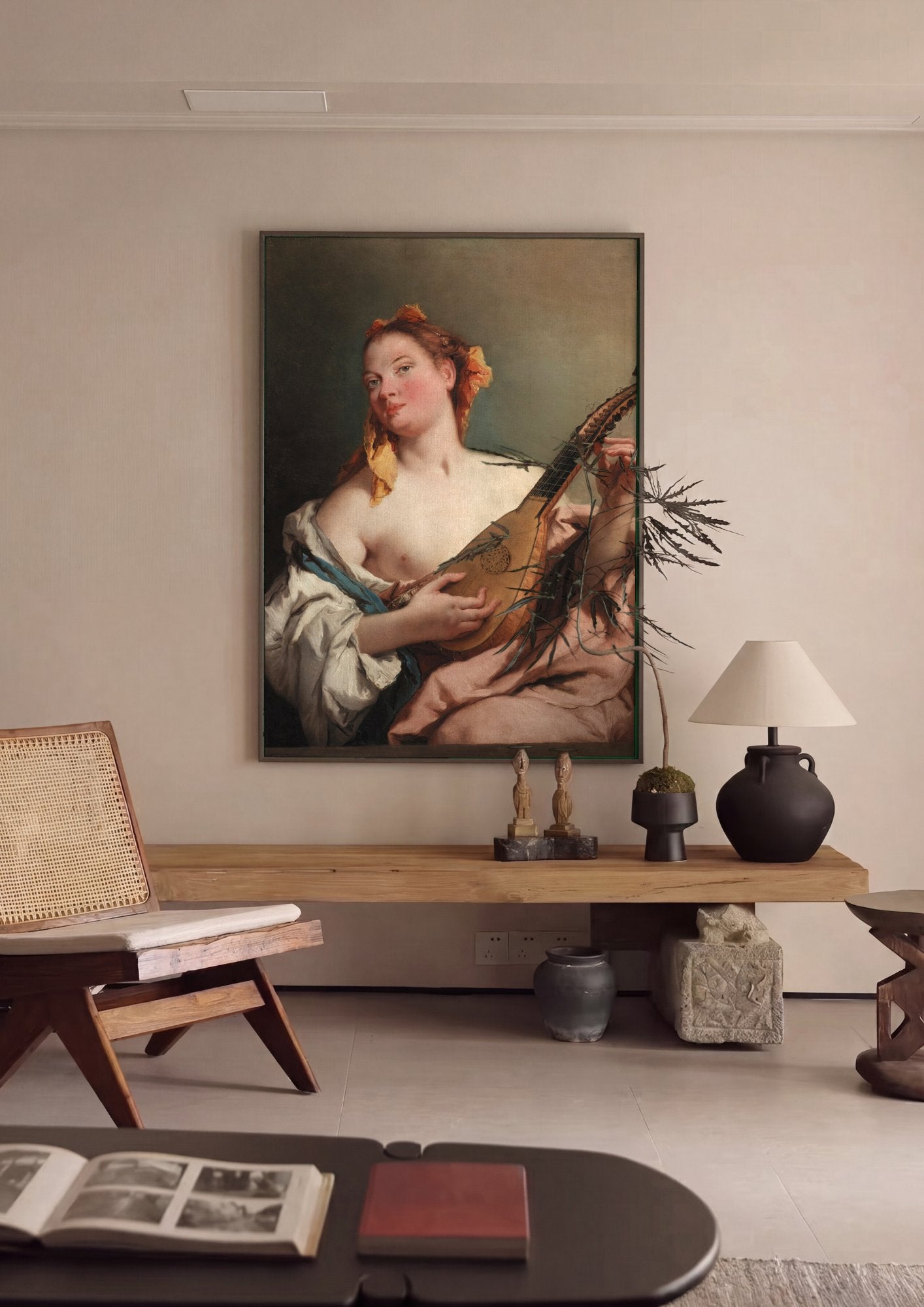 Quadro Decorativo A Mulher com o Alaúde - Tiepolo em ambiente decorado