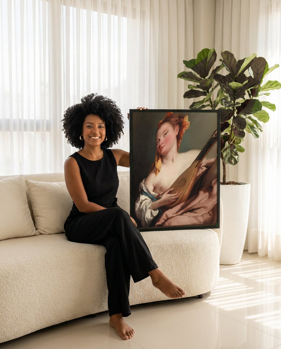 Quadro Decorativo A Mulher com o Alaúde - Tiepolo com modelo em ambiente