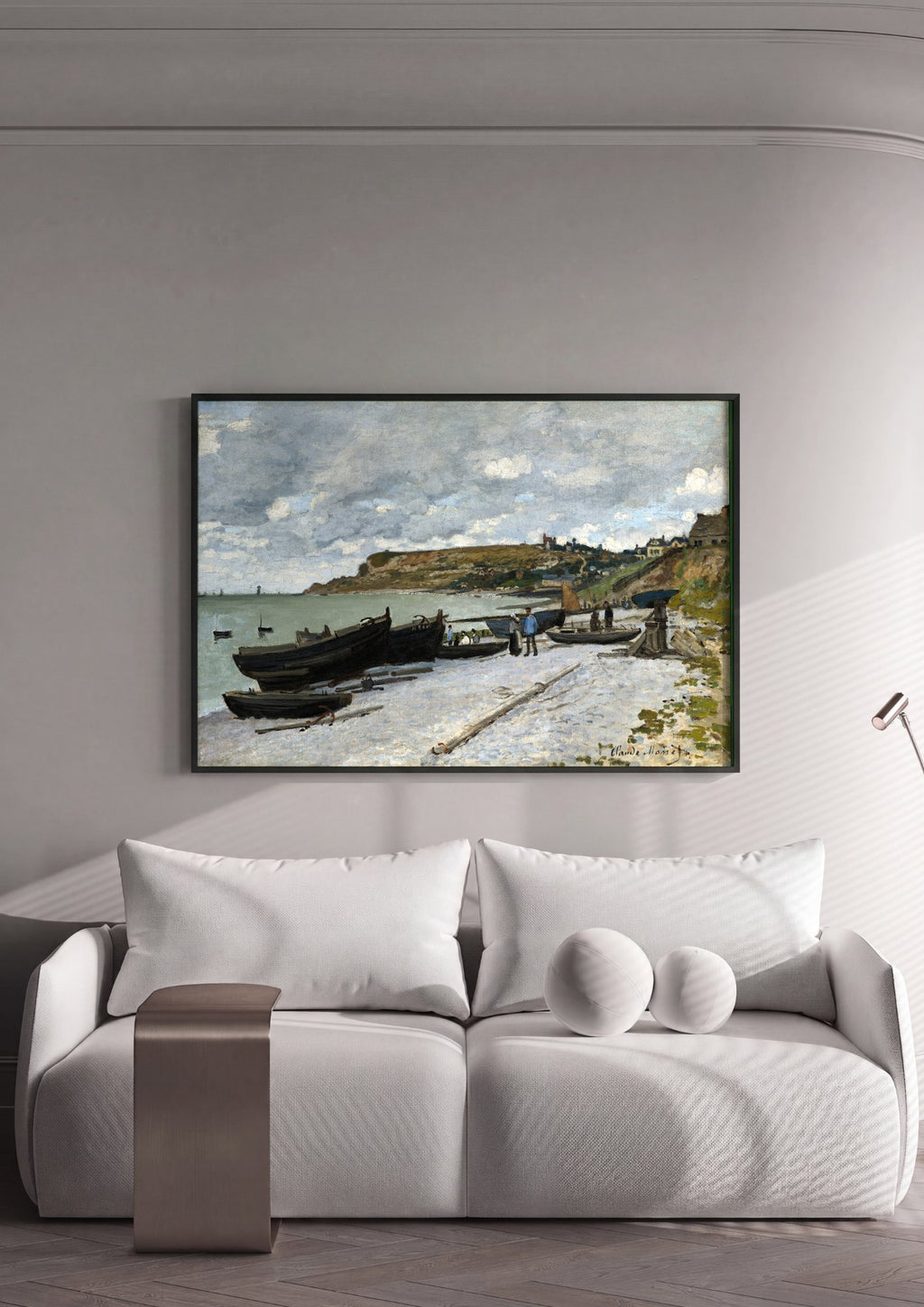 Quadro Decorativo Praia de Fécamp - Claude Monet em ambiente decorado