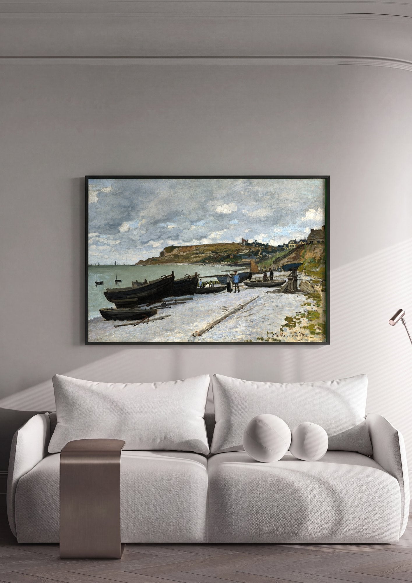 Quadro Decorativo Praia de Fécamp - Claude Monet em ambiente decorado