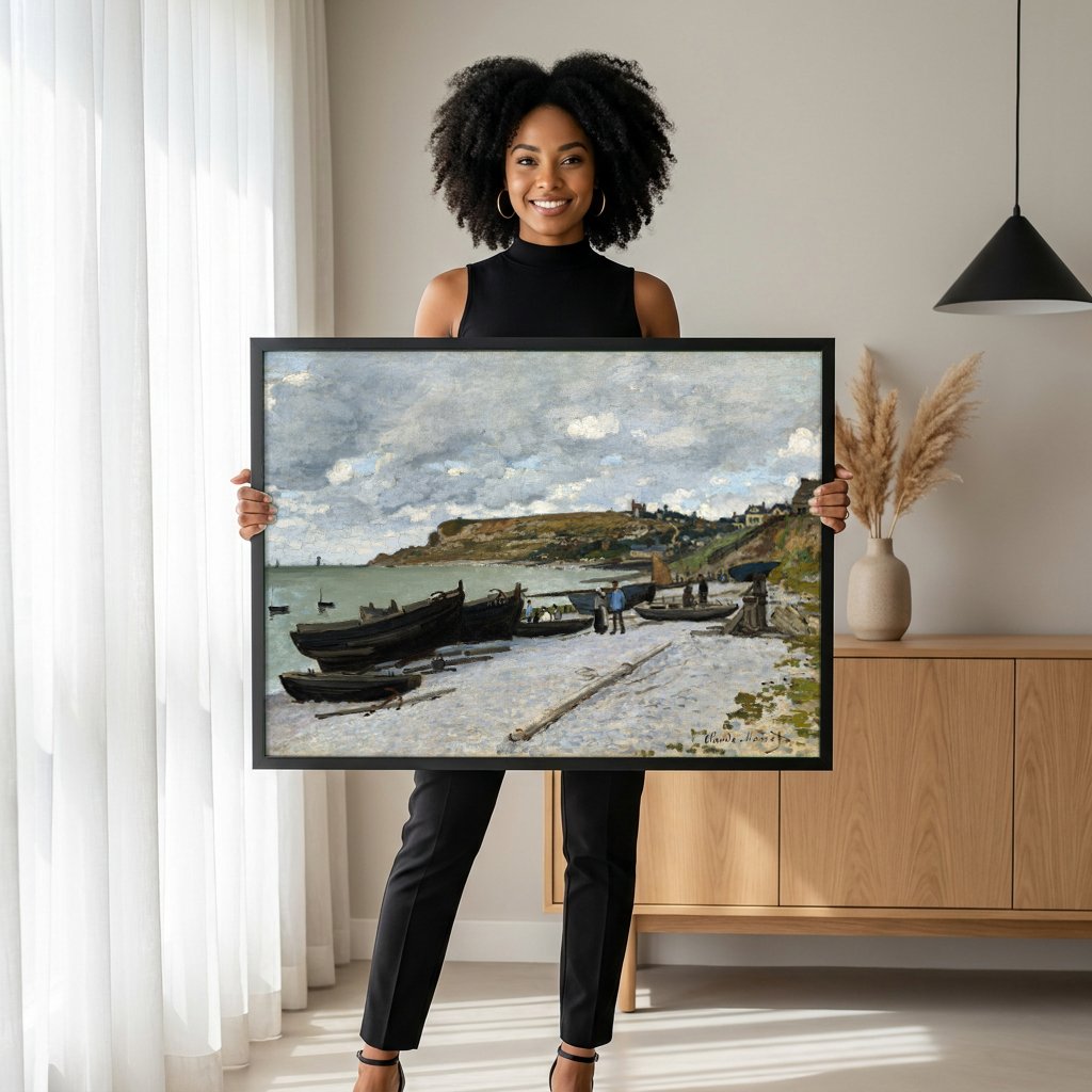 Quadro Decorativo Praia de Fécamp - Claude Monet com modelo em ambiente