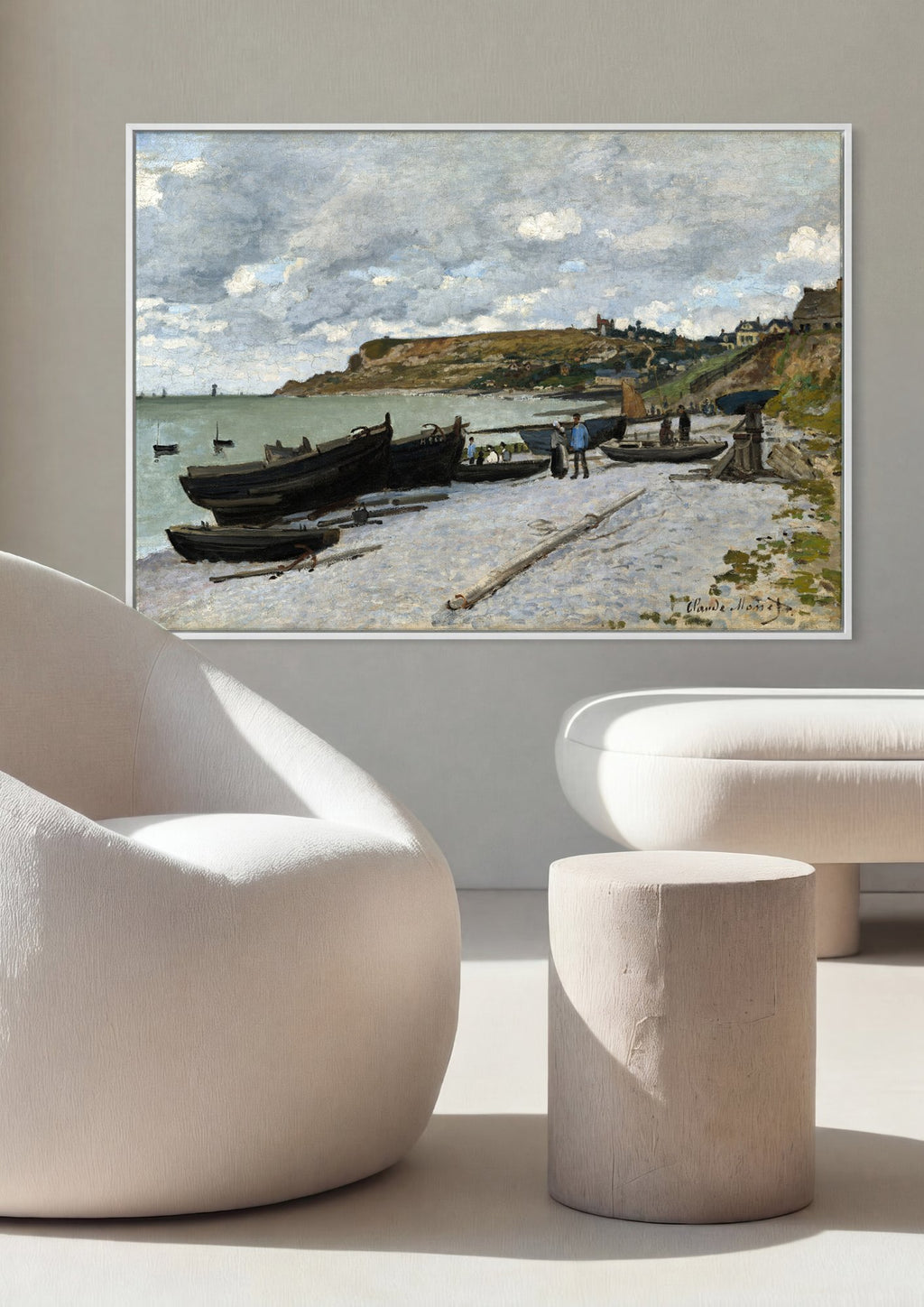 Quadro Decorativo Praia de Fécamp - Claude Monet em ambiente decorado