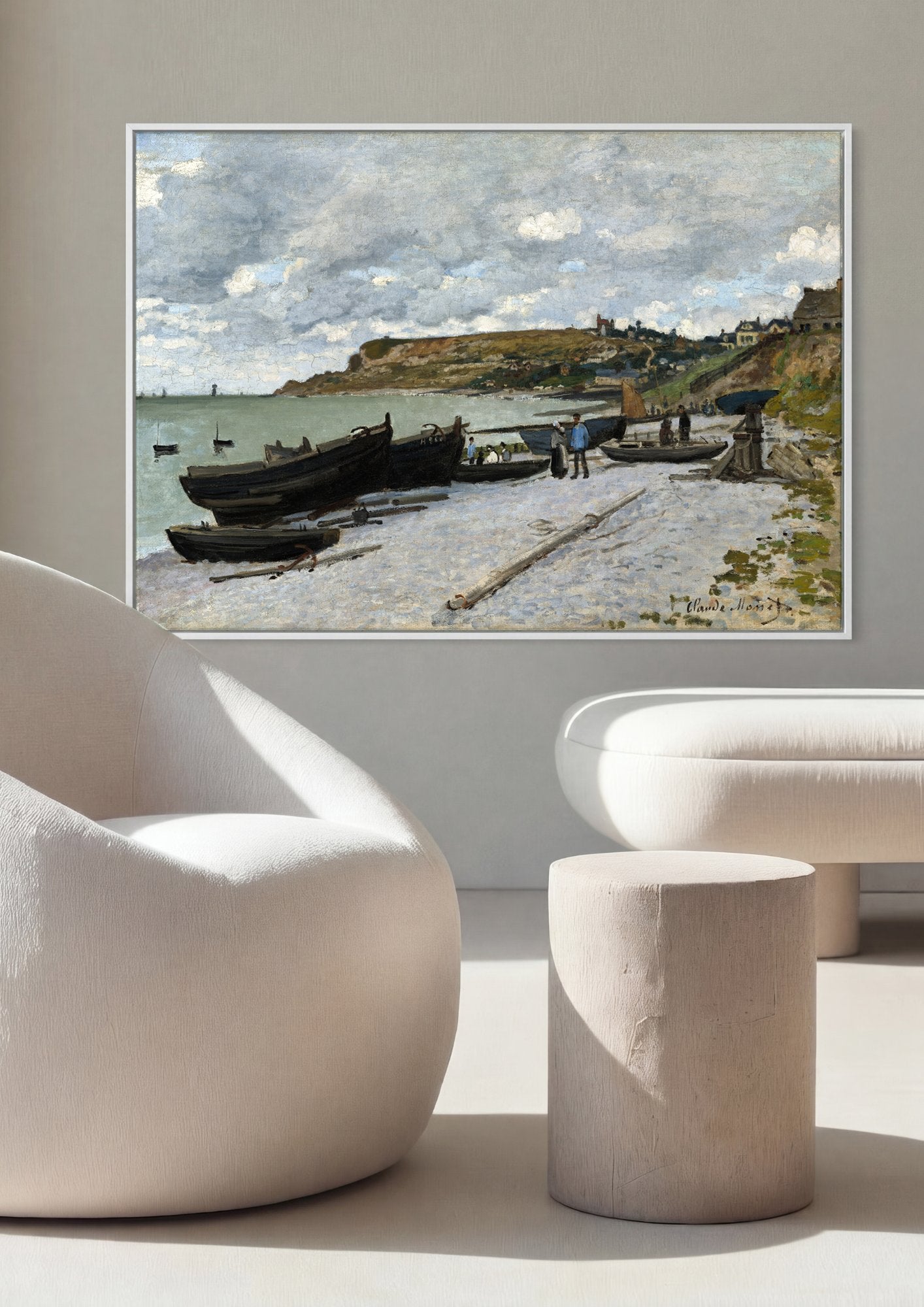 Quadro Decorativo Praia de Fécamp - Claude Monet em ambiente decorado