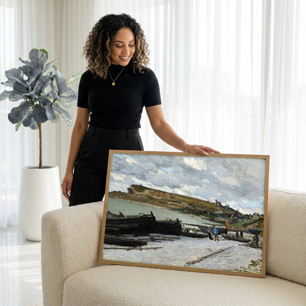 Quadro Decorativo Praia de Fécamp - Claude Monet com modelo em ambiente