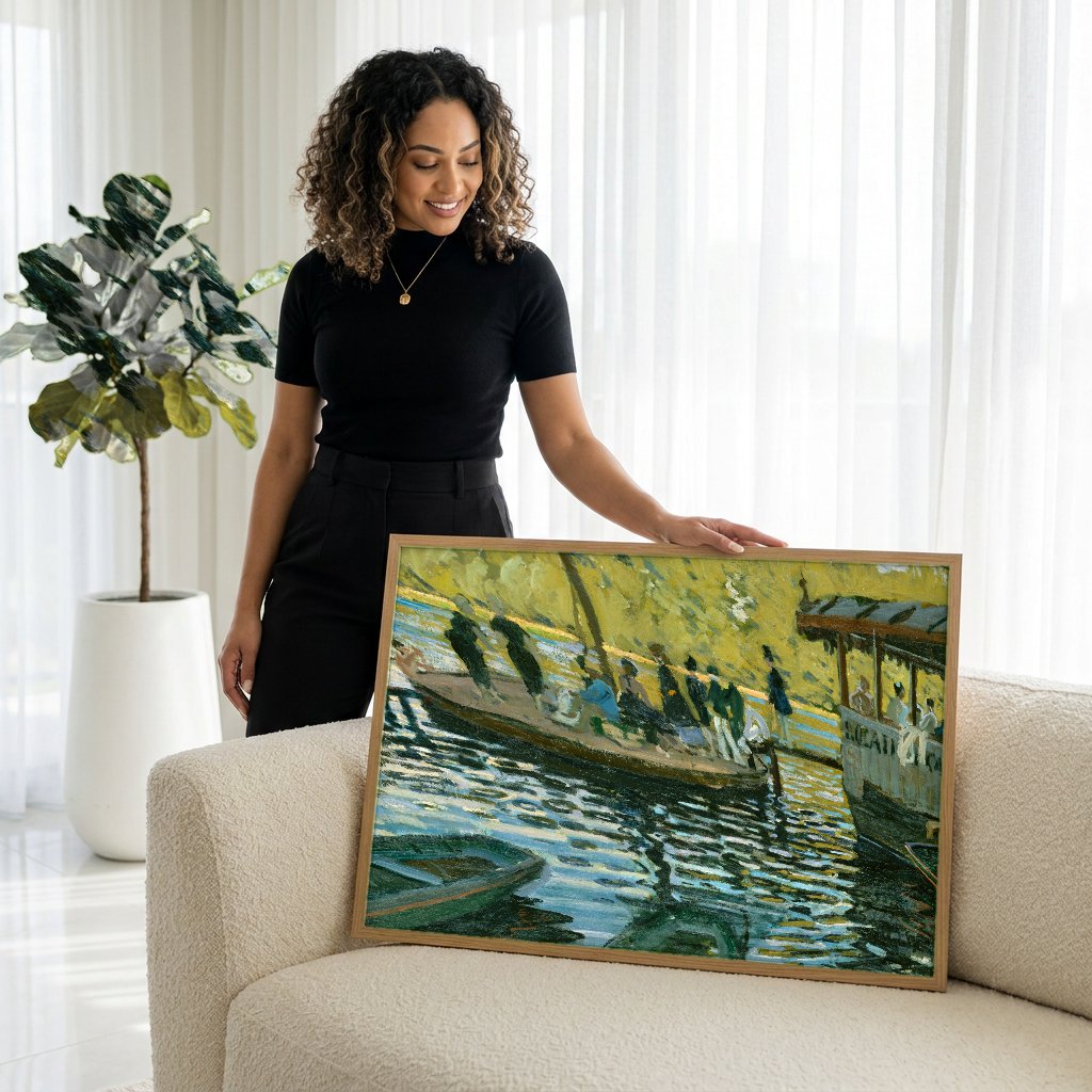 Quadro Decorativo La Grenouillère - Claude Monet com modelo em ambiente