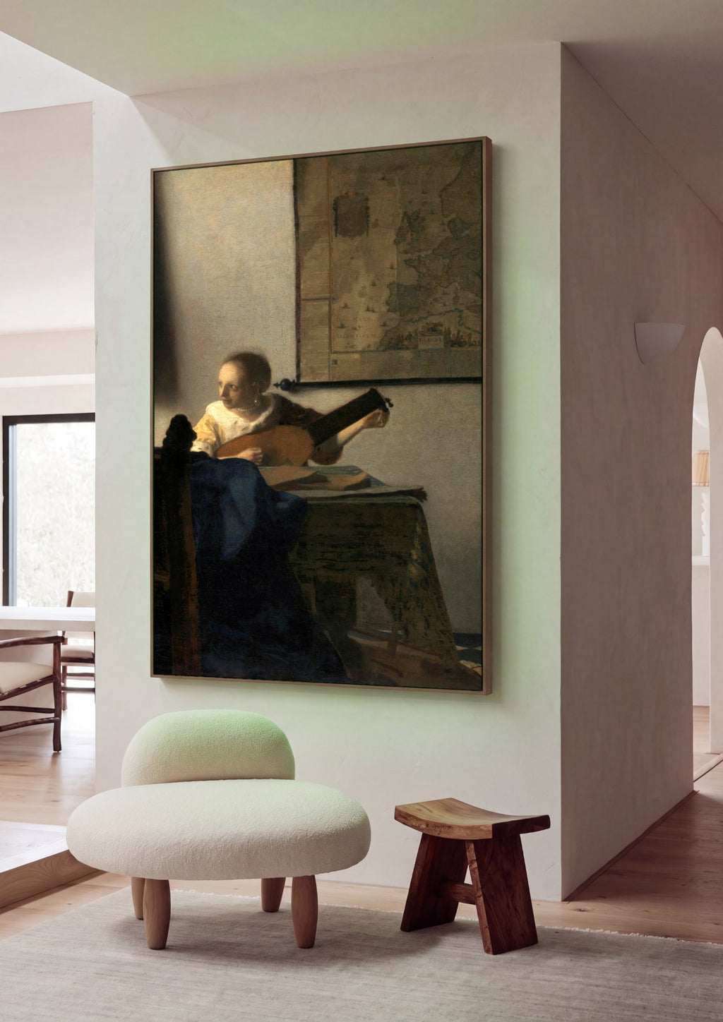Quadro Decorativo A Mulher com o Alaúde - Vermeer em ambiente decorado