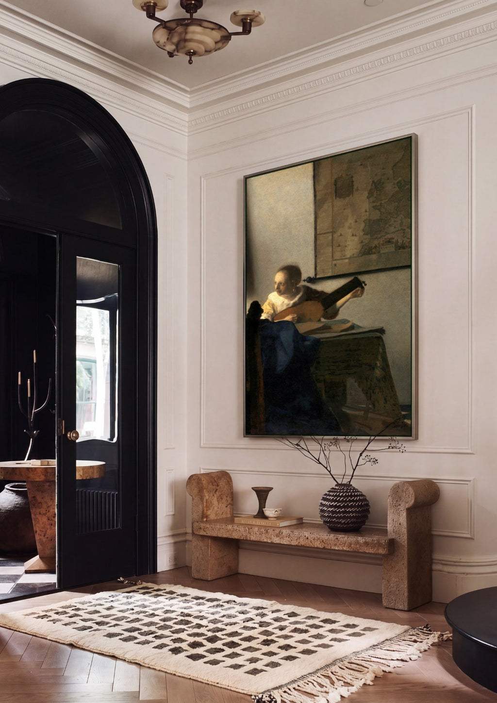 Quadro Decorativo A Mulher com o Alaúde - Vermeer em ambiente decorado