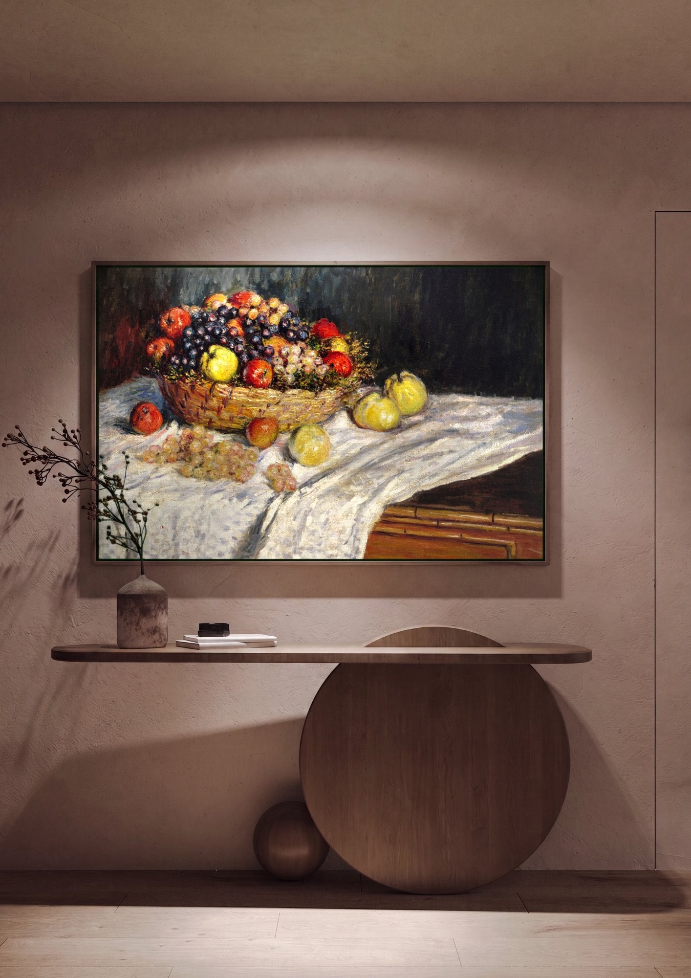 Quadro Decorativo Cesta de Frutas - Claude Monet em ambiente decorado