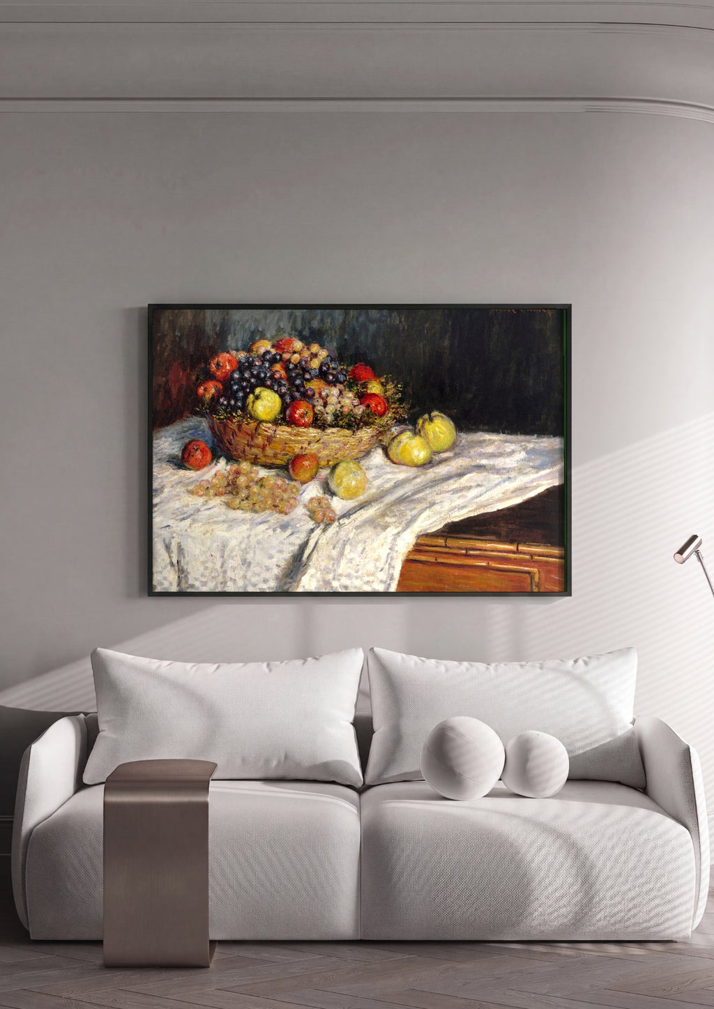Quadro Decorativo Cesta de Frutas - Claude Monet em ambiente decorado