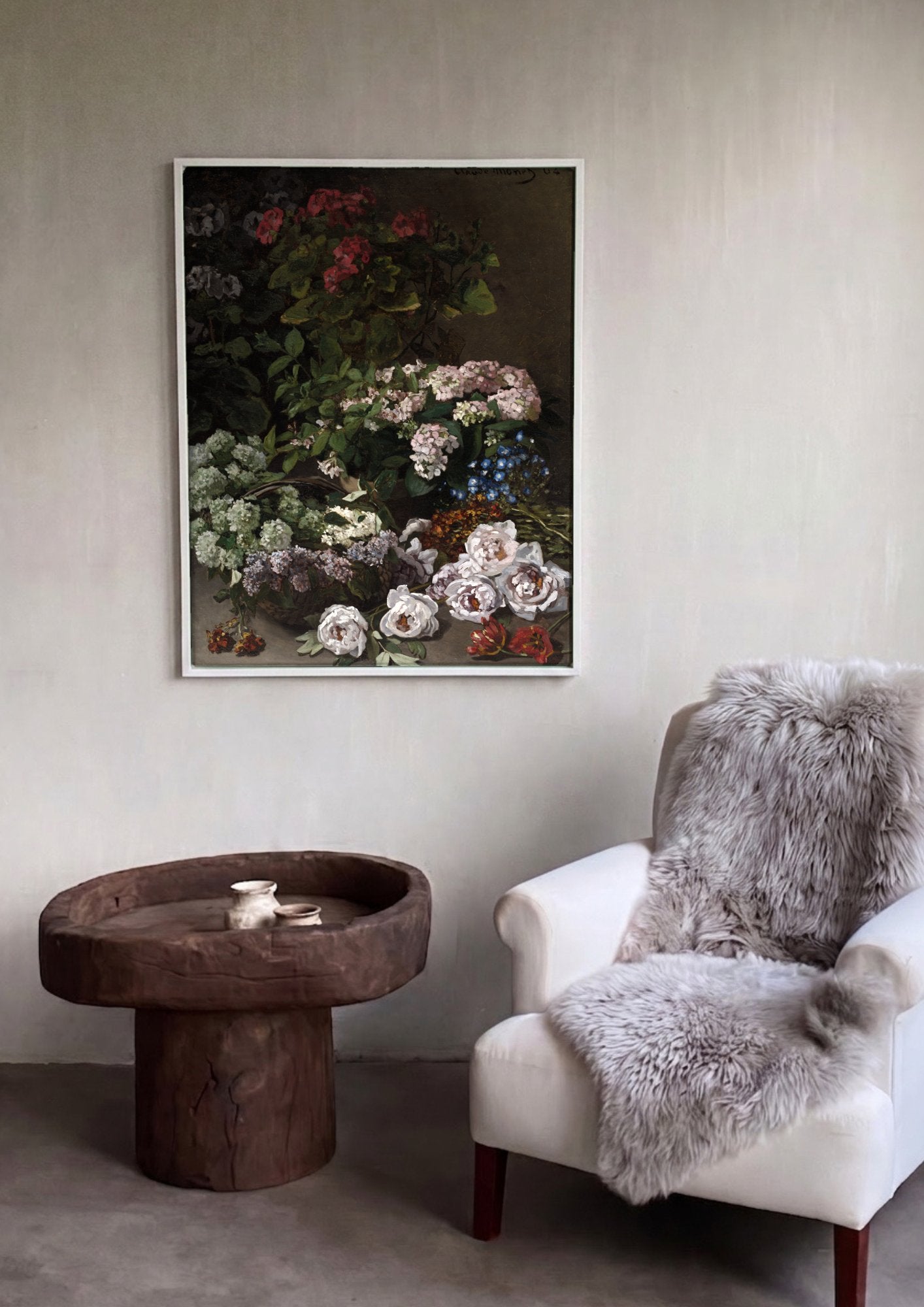 Quadro Decorativo Cesto de Flores - Claude Monet em ambiente decorado