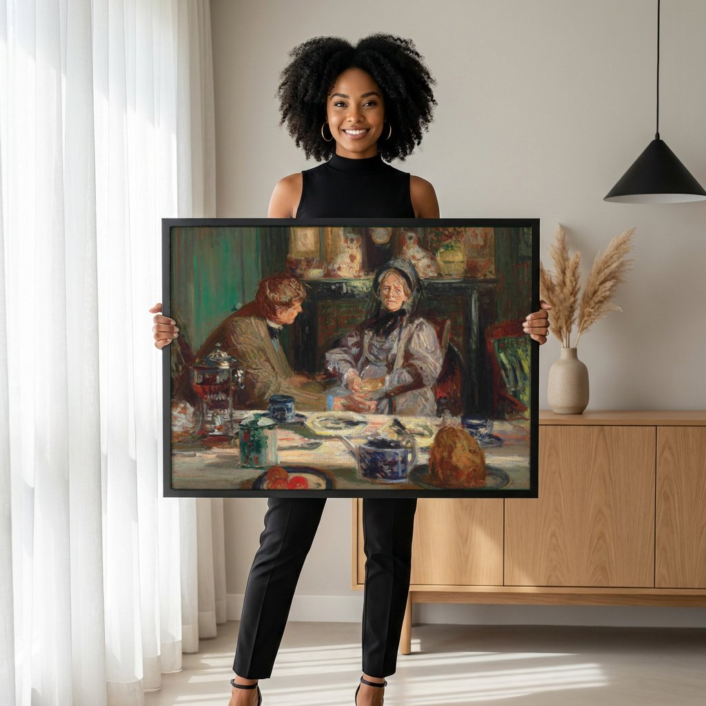 Quadro Decorativo A Hora do Chá - Jacques Émile Blanche com modelo em ambiente