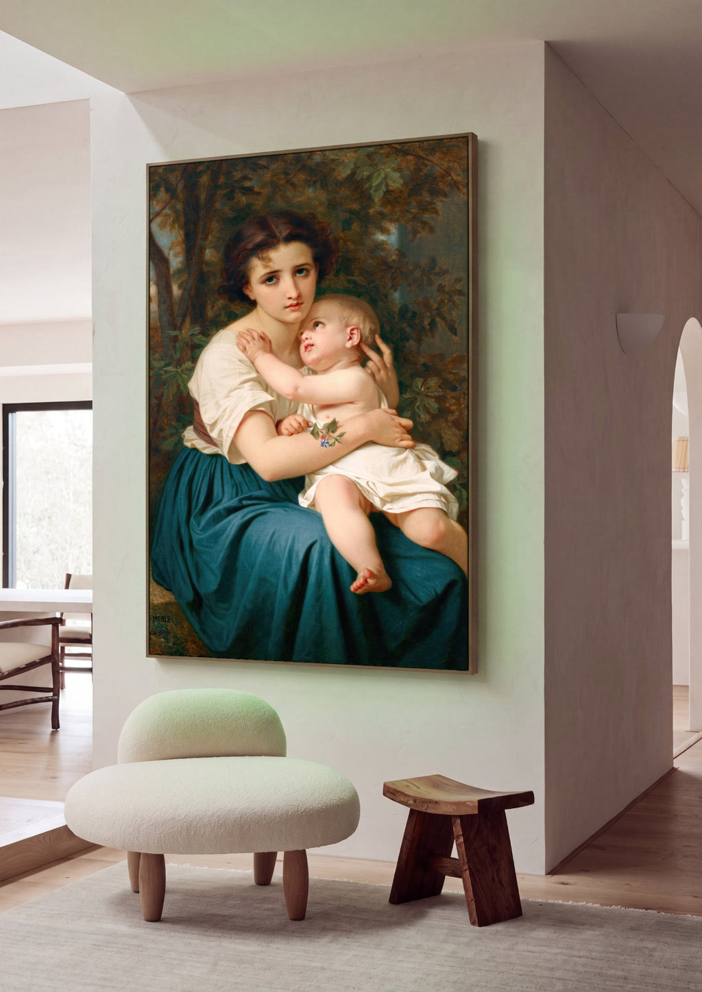 Quadro Decorativo A Mãe e o Filho - Hugues Merle em ambiente decorado