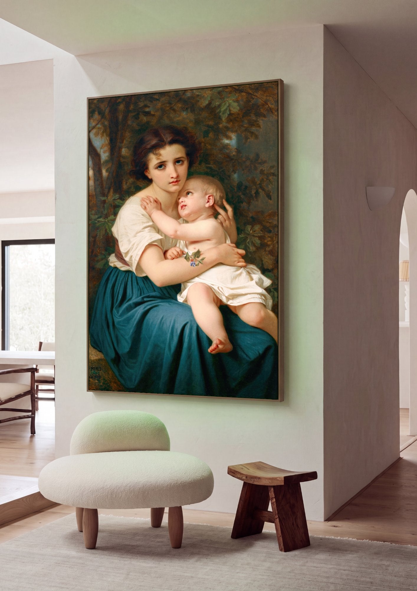 Quadro Decorativo A Mãe e o Filho - Hugues Merle em ambiente decorado