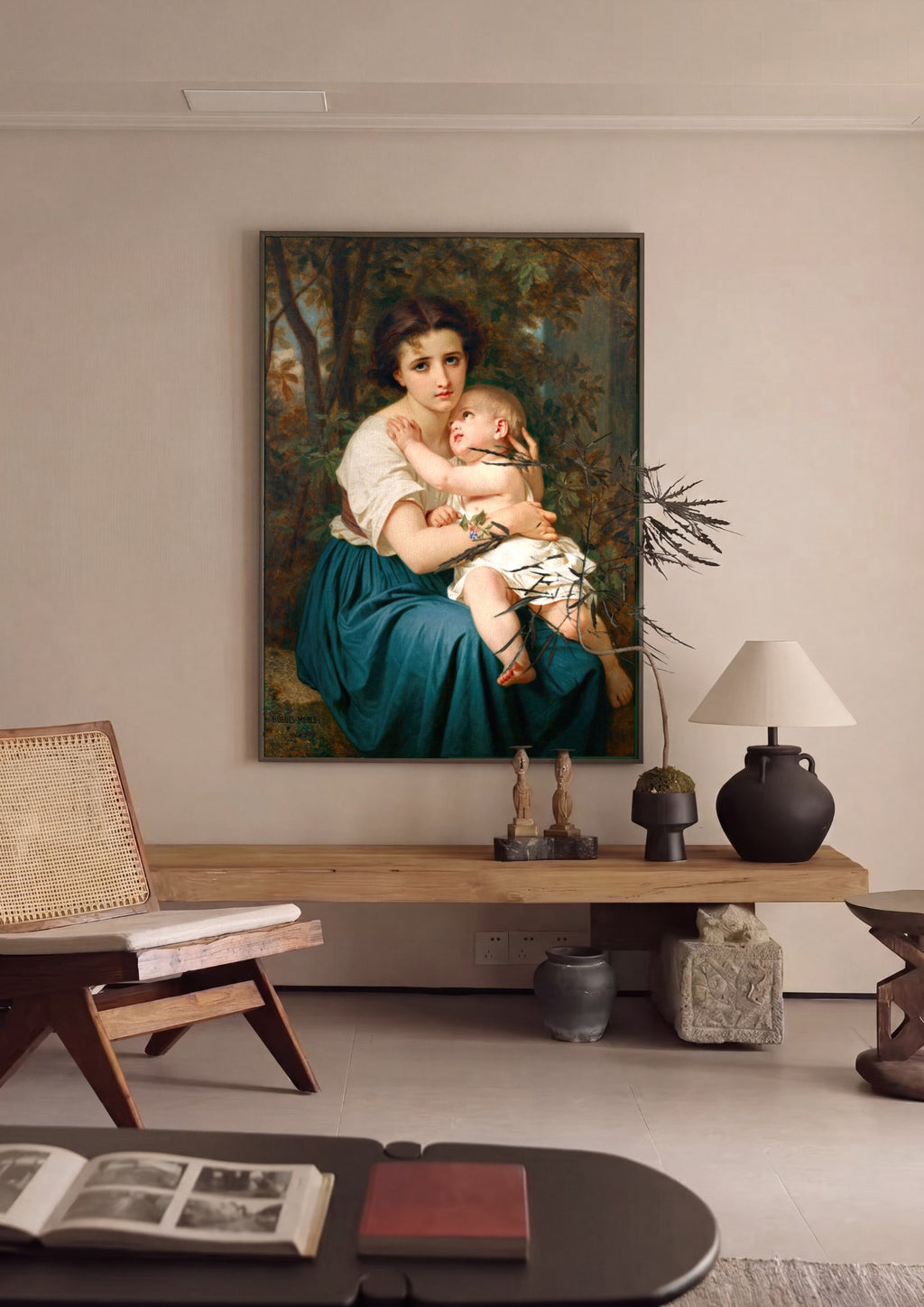 Quadro Decorativo A Mãe e o Filho - Hugues Merle em ambiente decorado