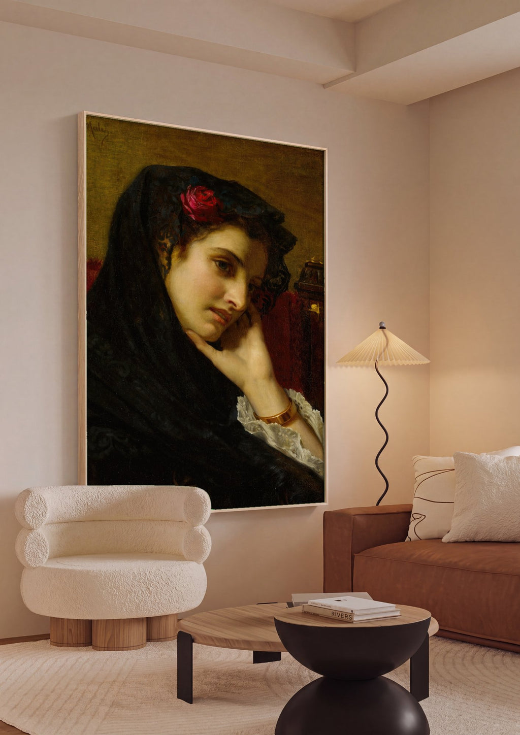 Quadro Decorativo A Contemplação - Hugues Merle em ambiente decorado