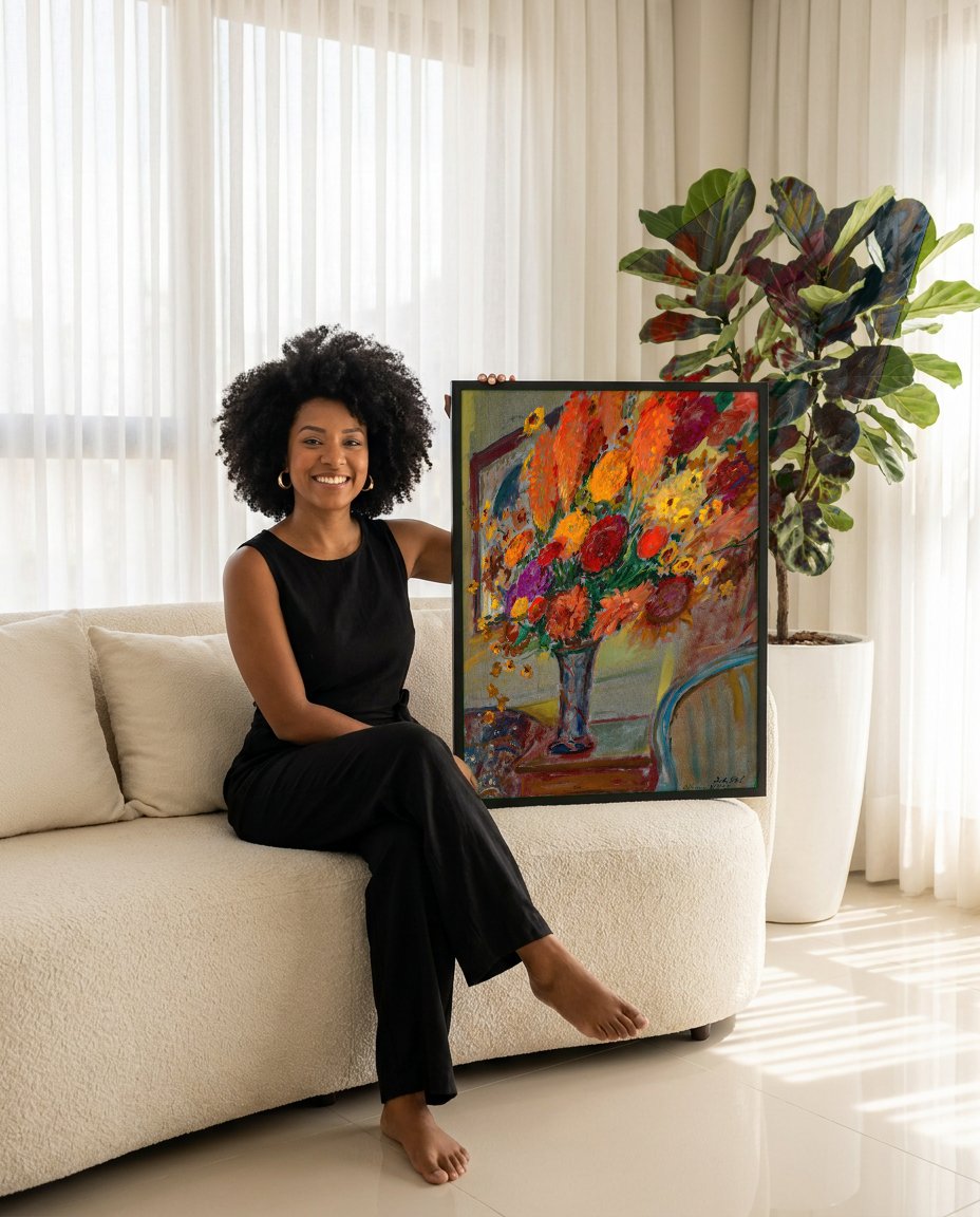 Quadro Decorativo Vaso de Flores - Jacques Émile Blanche com modelo em ambiente