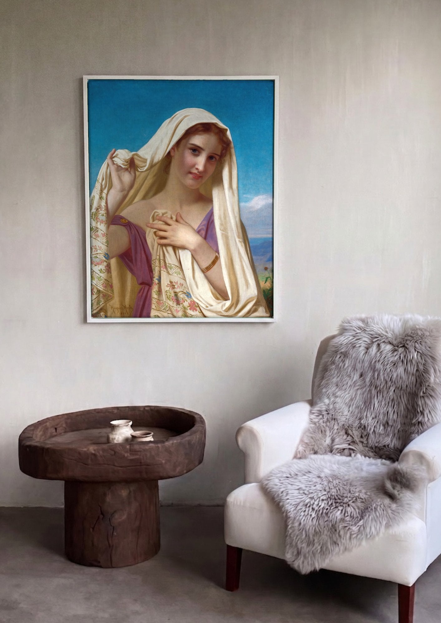Quadro Decorativo A Jovem Velada - Hugues Merle em ambiente decorado