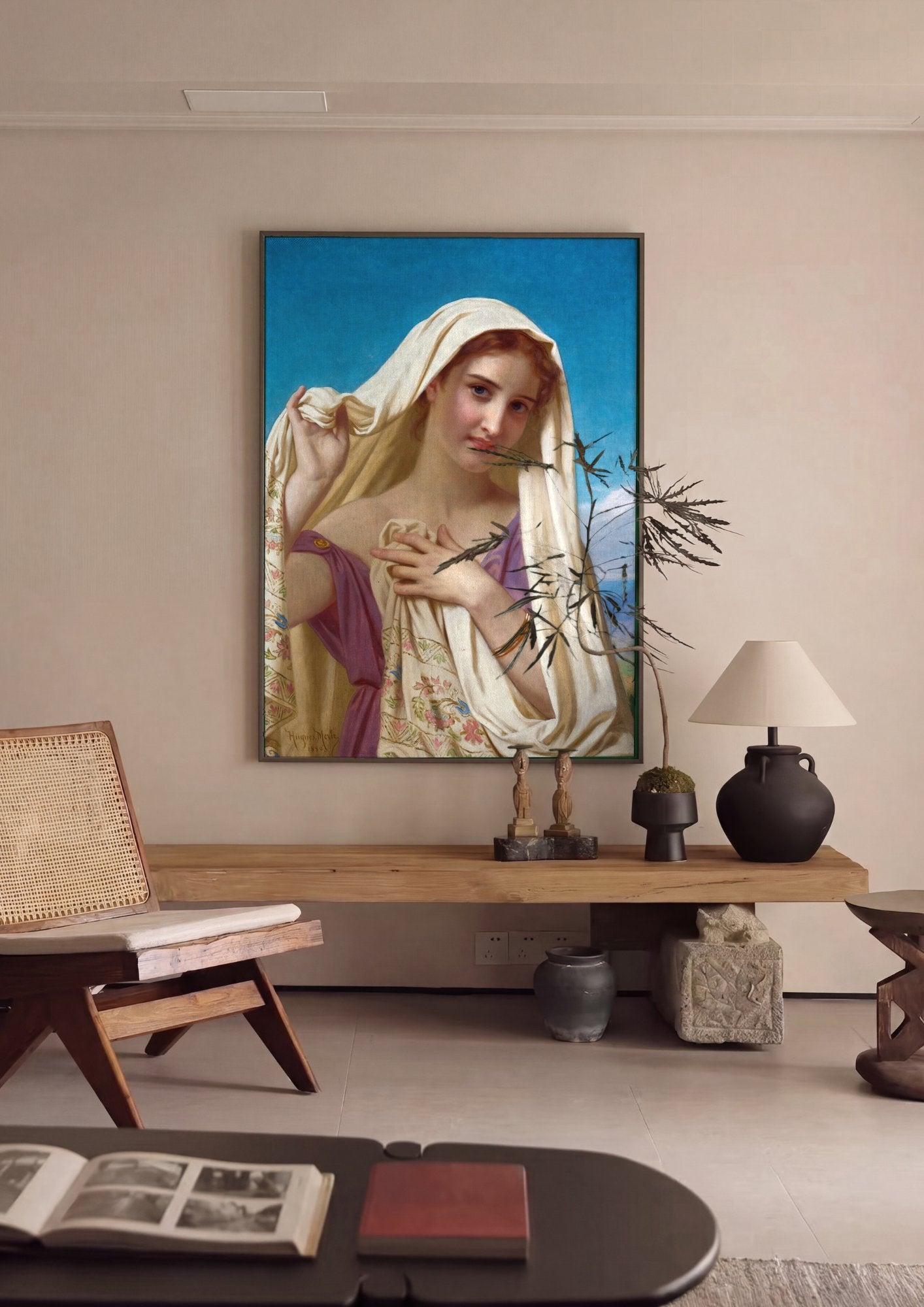 Quadro Decorativo A Jovem Velada - Hugues Merle em ambiente decorado