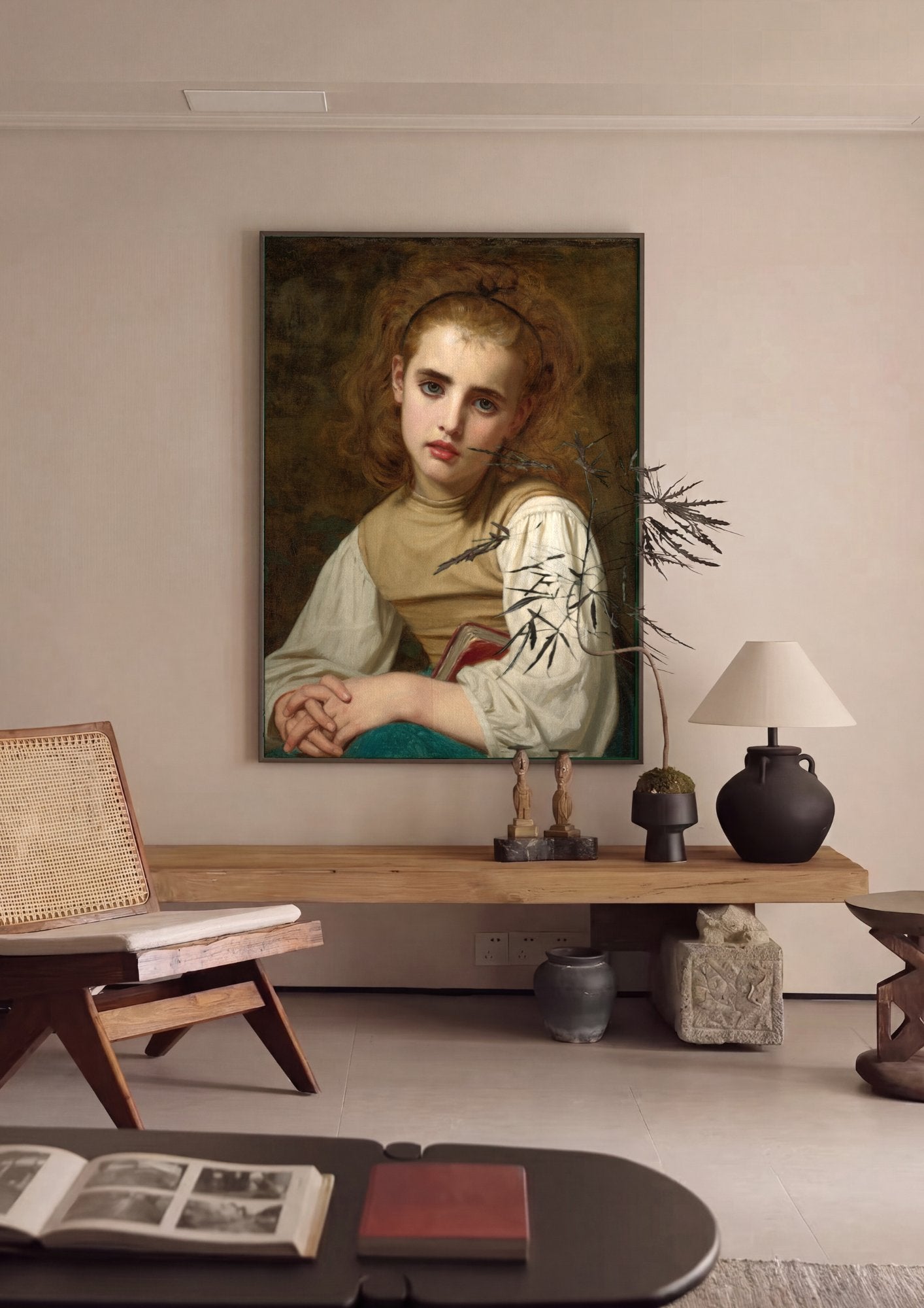 Quadro Decorativo A Jovem Leitora - Hugues Merle em ambiente decorado