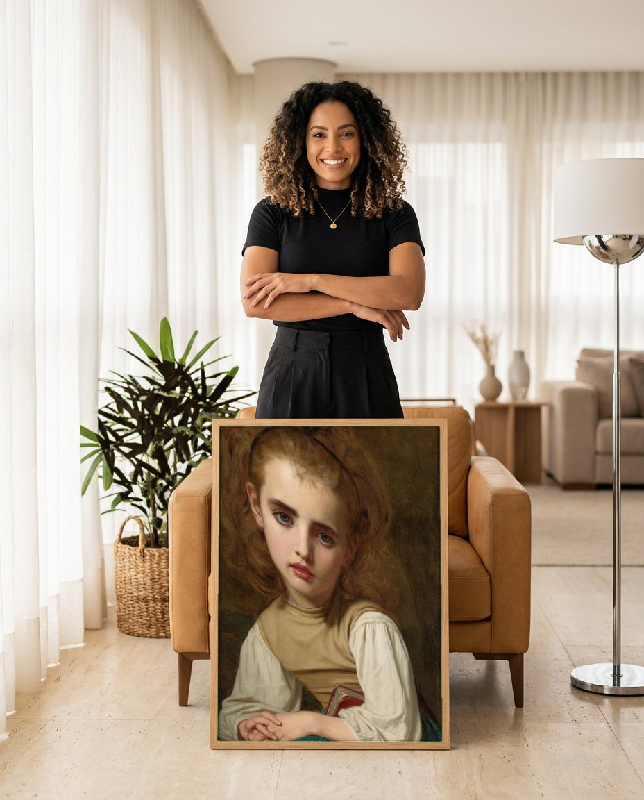 Quadro Decorativo A Jovem Leitora - Hugues Merle com modelo em ambiente