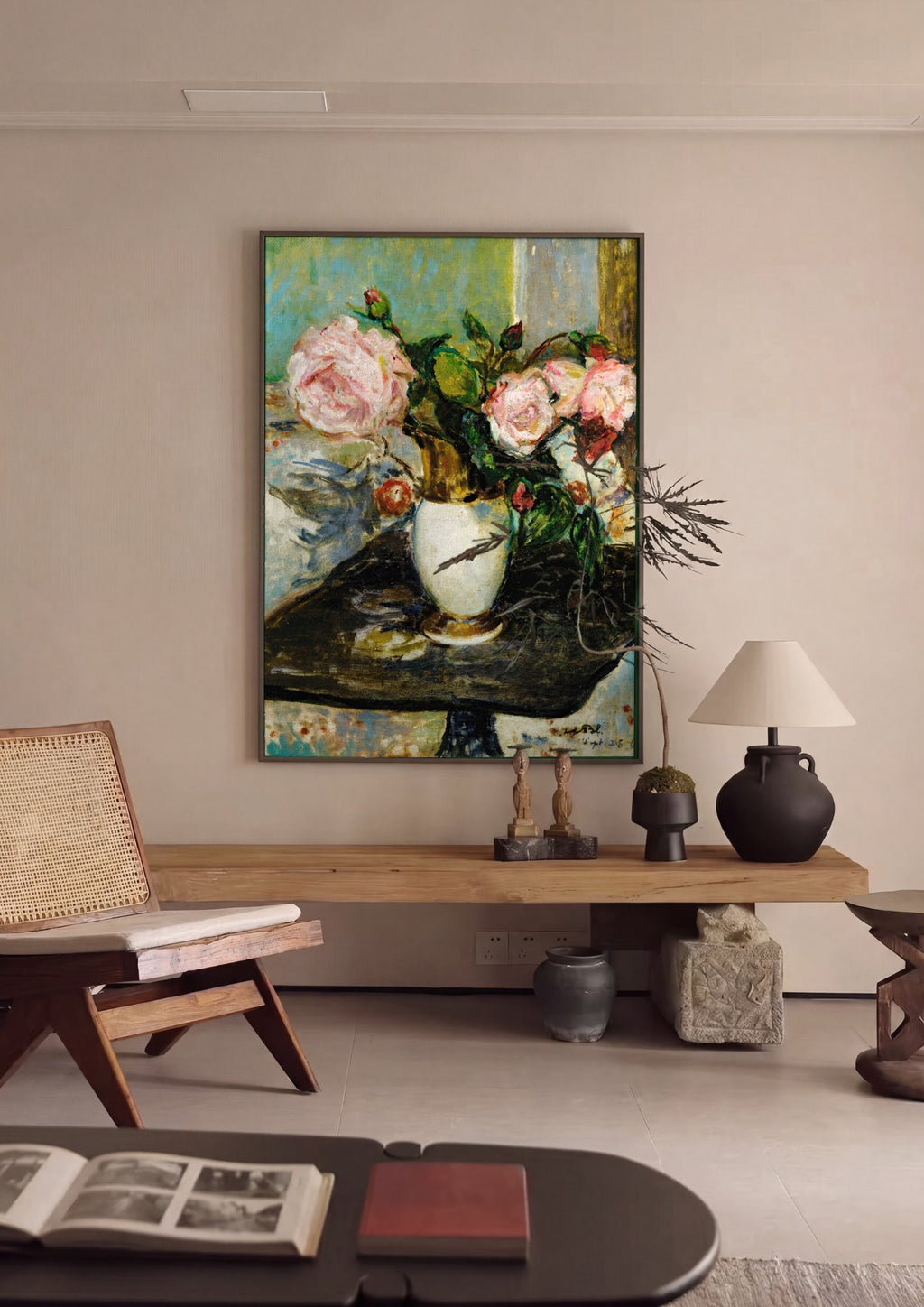 Quadro Decorativo Rosas em Vaso - Jacques Émile Blanche em ambiente decorado