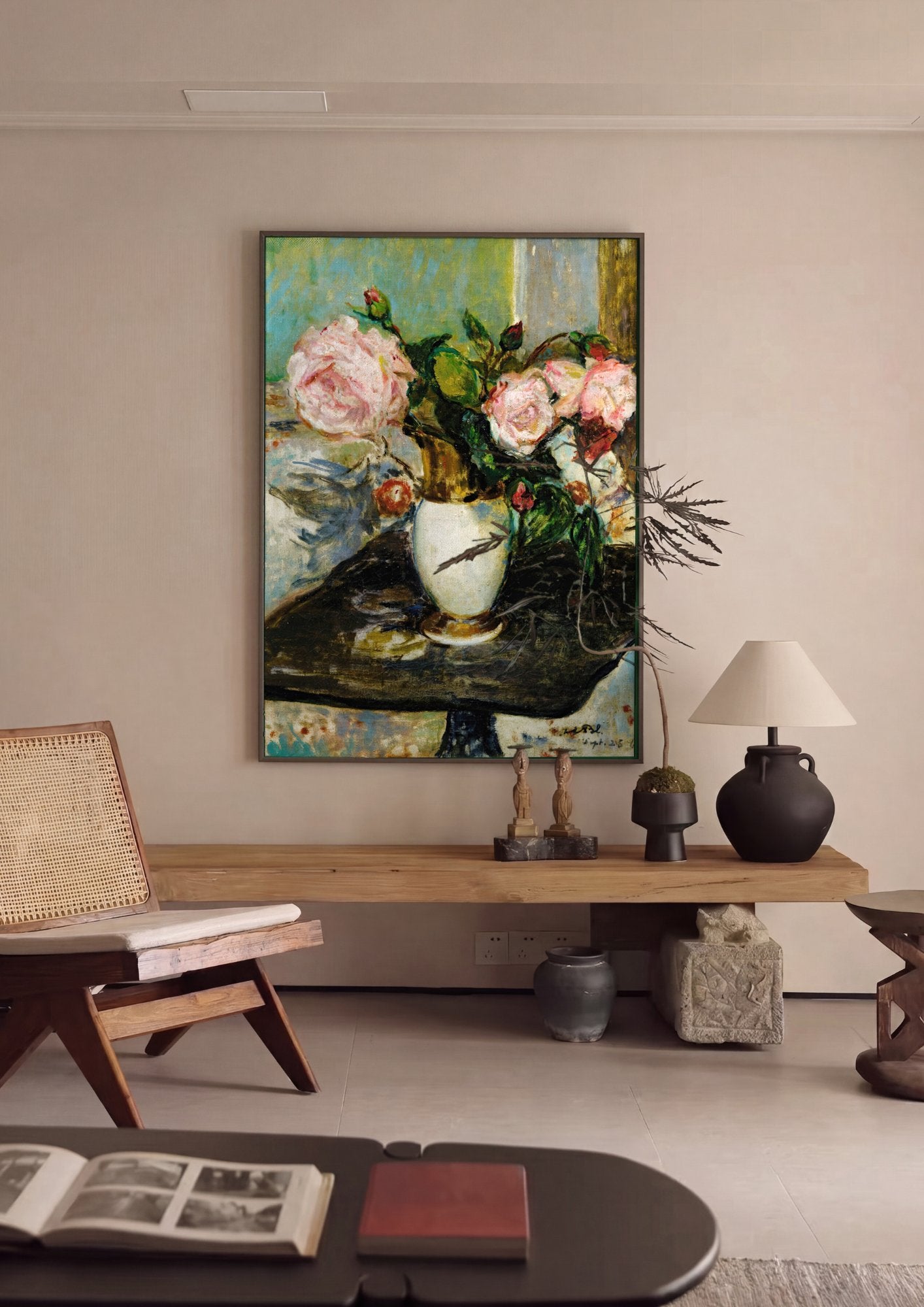 Quadro Decorativo Rosas em Vaso - Jacques Émile Blanche em ambiente decorado