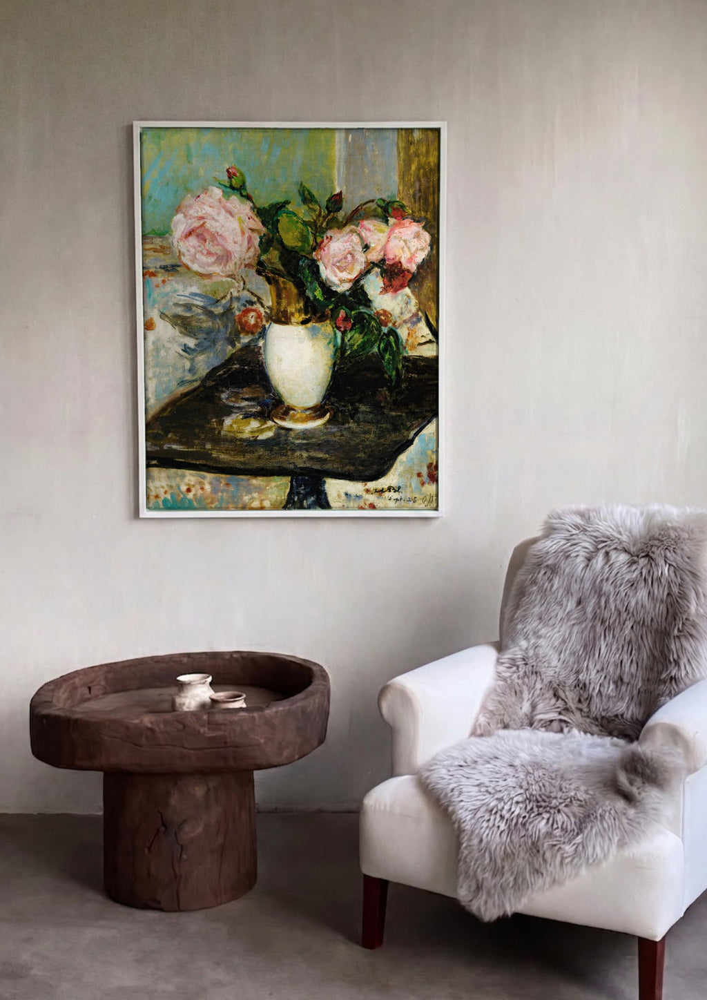 Quadro Decorativo Rosas em Vaso - Jacques Émile Blanche em ambiente decorado